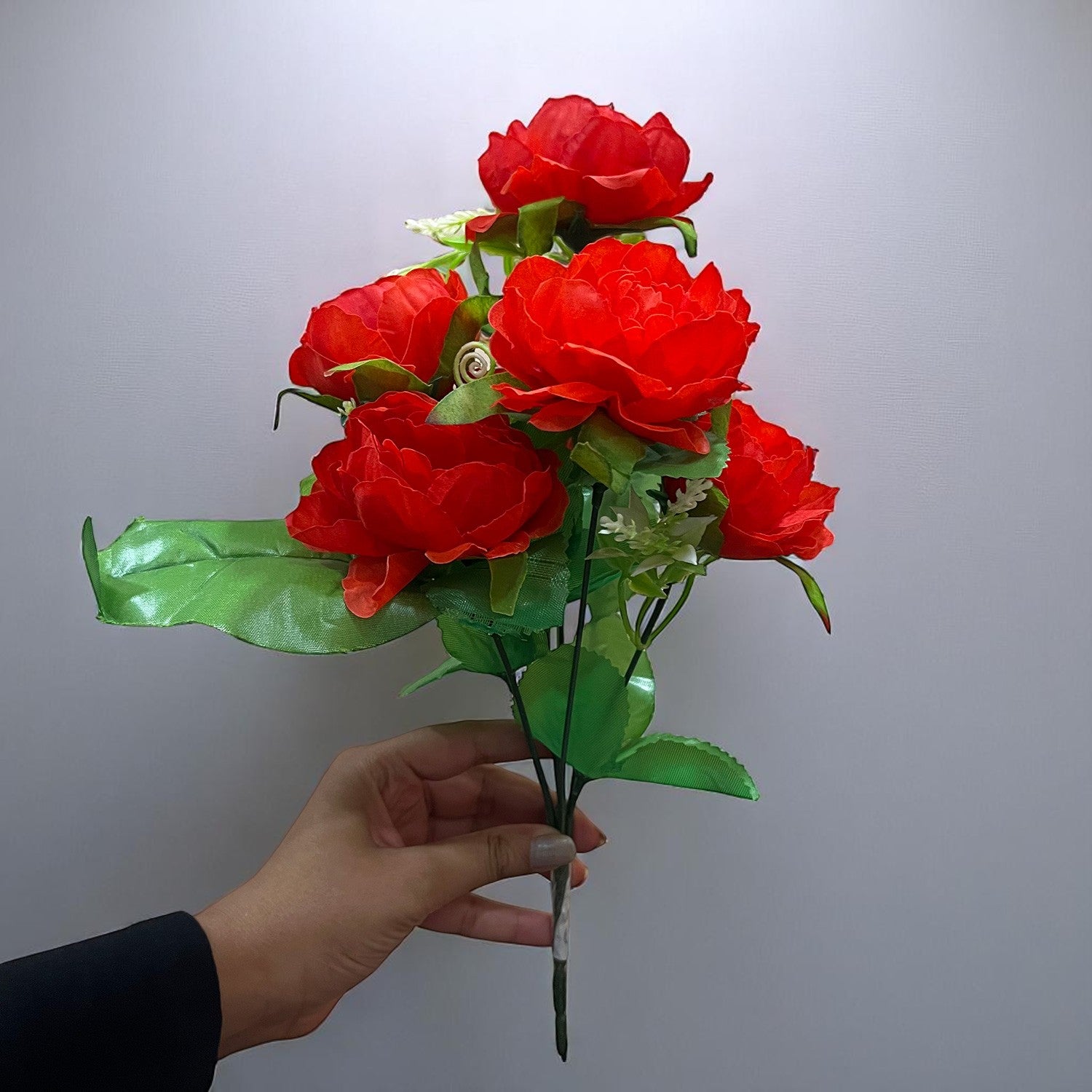 Artificial Flowers Rose Bunches for Vase Pot | Faux Flowers Stem - for Home Decor, Living Room, Office & Festivals Decoration (Vase Not Included) - 15 Inch - Apkamart #Colour_Red