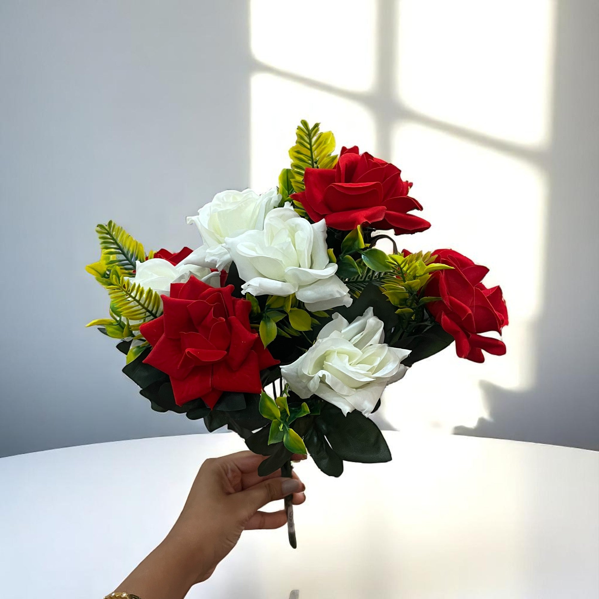 Artificial Flowers Rose | Faux Gulab Flowers Bunch - for Home Decor, Living Room, Centerpiece - 16 Inch - Apkamart