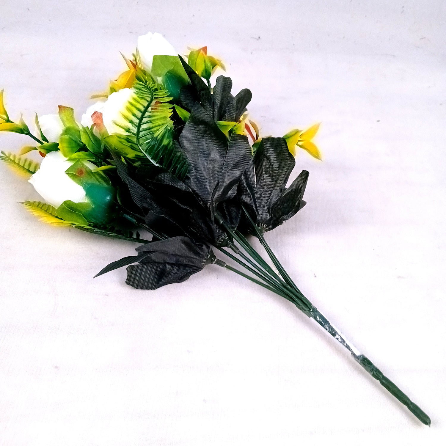 Artificial Flowers Rose Bunches for Vase Pot | Faux Flowers Stem - for Home Decor, Living Room, Office, Wedding & Party Decoration (Vase Not Included) - 14 Inch - Apkamart #Colour_White