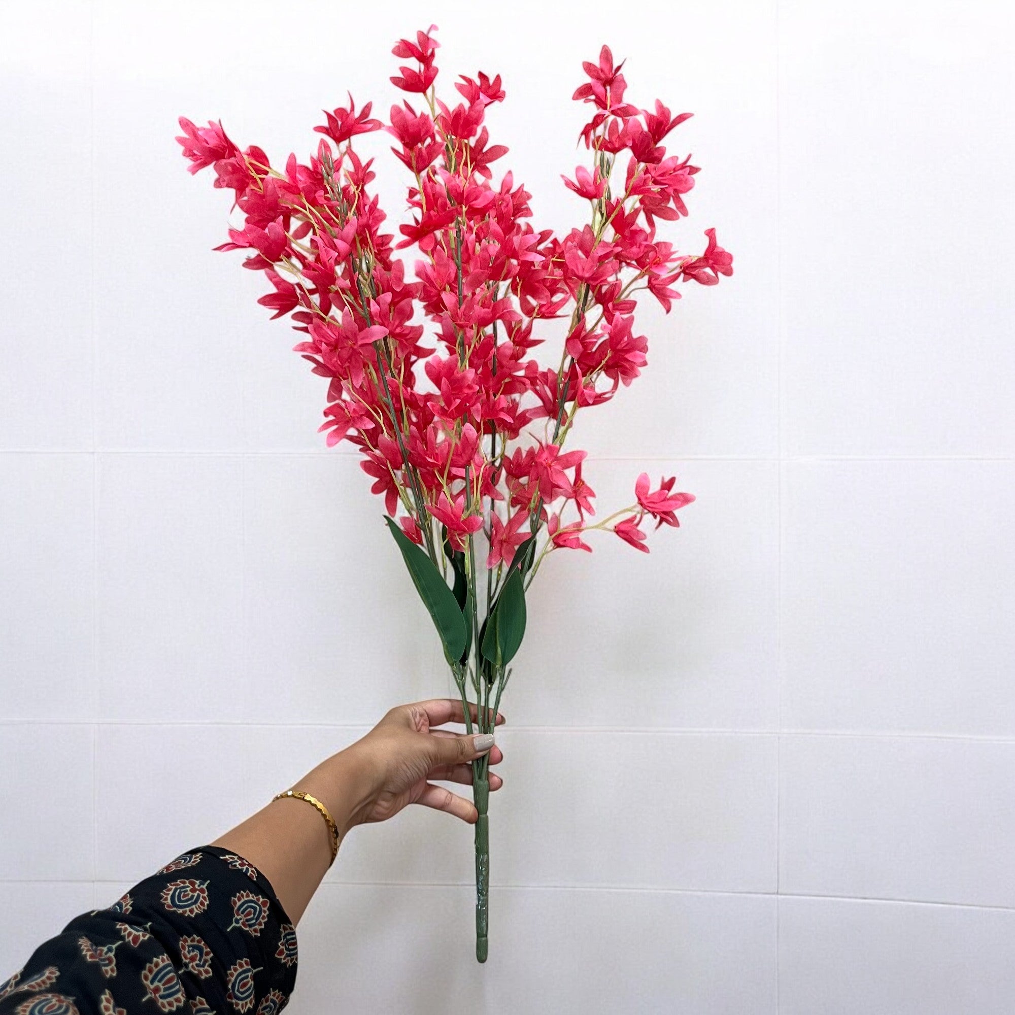 Artificial Orchids Flower Bouquets | Fake Flowers Bunch - For Vase, Pot, Home, Bedroom, Balcony, Office Corner, Living Room - 28 Inch - Apkamart #Colour_Pink