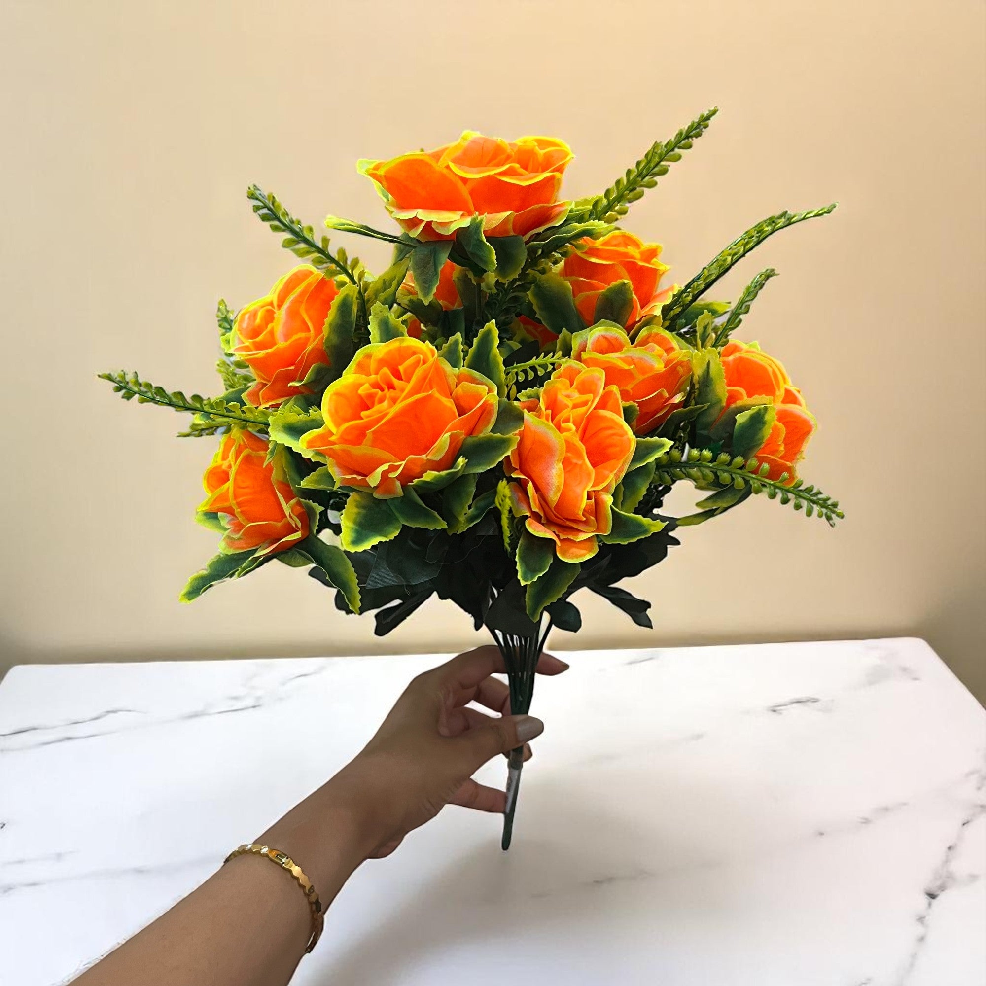 Artificial Flower Bouquet | Rose Fake Flowers Bunch - For Vase, Pot, Home, Bedroom, Balcony, Office Corner, Living Room - 16 Inch - Apkamart #Style_Design 2