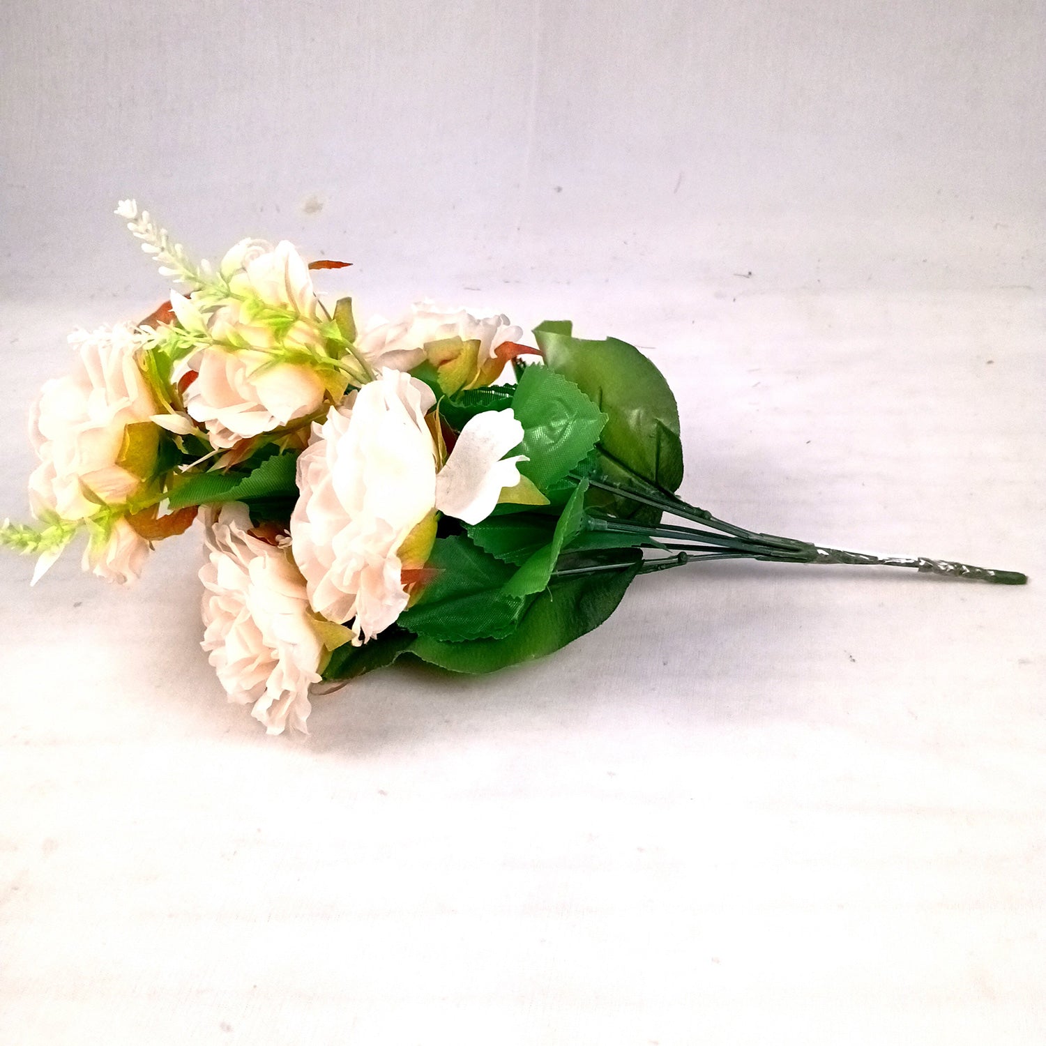 Artificial Flowers Rose Bunches for Vase Pot | Faux Flowers Stem - for Home Decor, Living Room, Wedding & Party Decoration (Vase Not Included) - 15 Inch - Apkamart #Colour_Off White