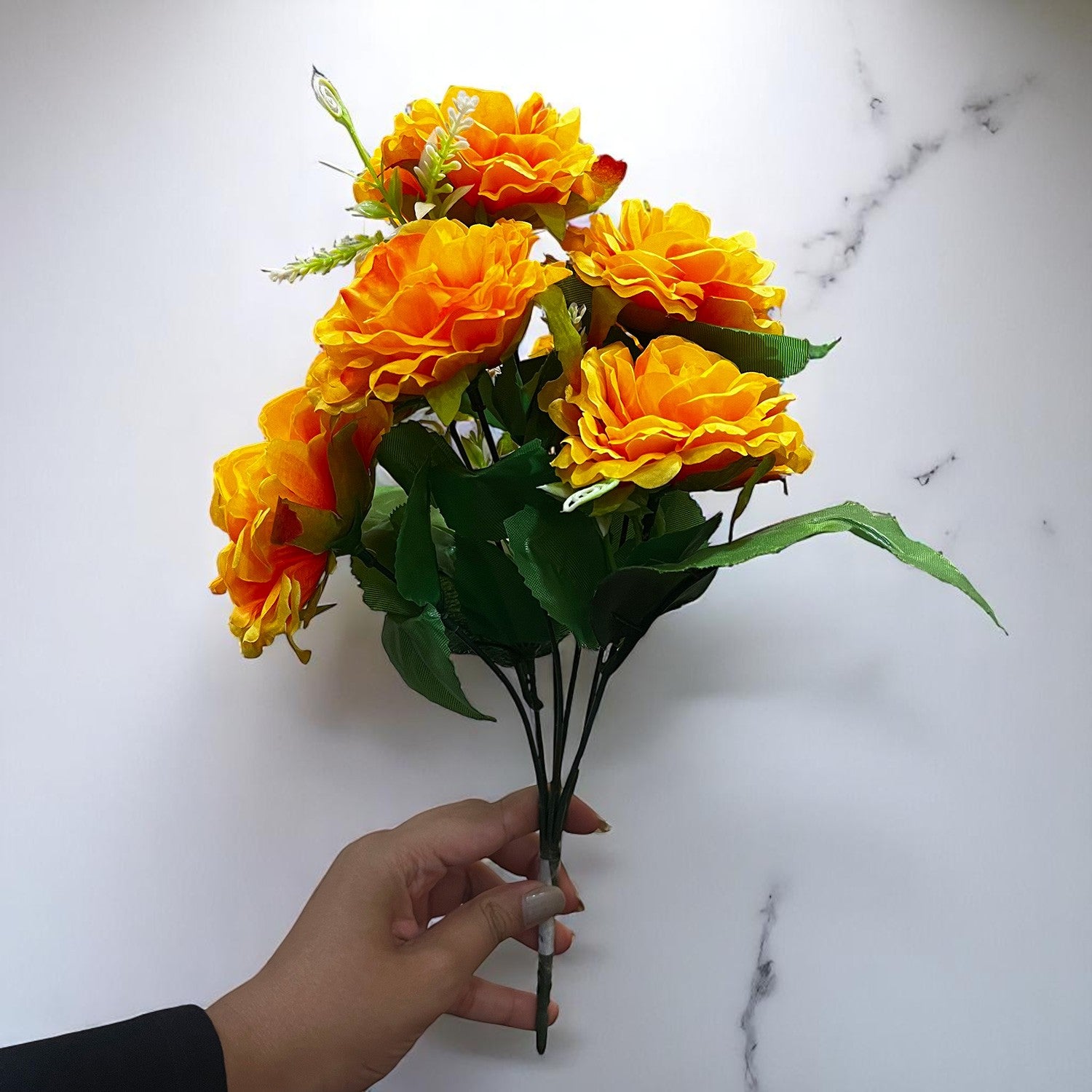 Artificial Flowers Rose Bunches for Vase Pot | Faux Flowers Stem - for Home Decor, Living Room, Office & Festivals Decoration (Vase Not Included) - 15 Inch - Apkamart #Colour_Orange