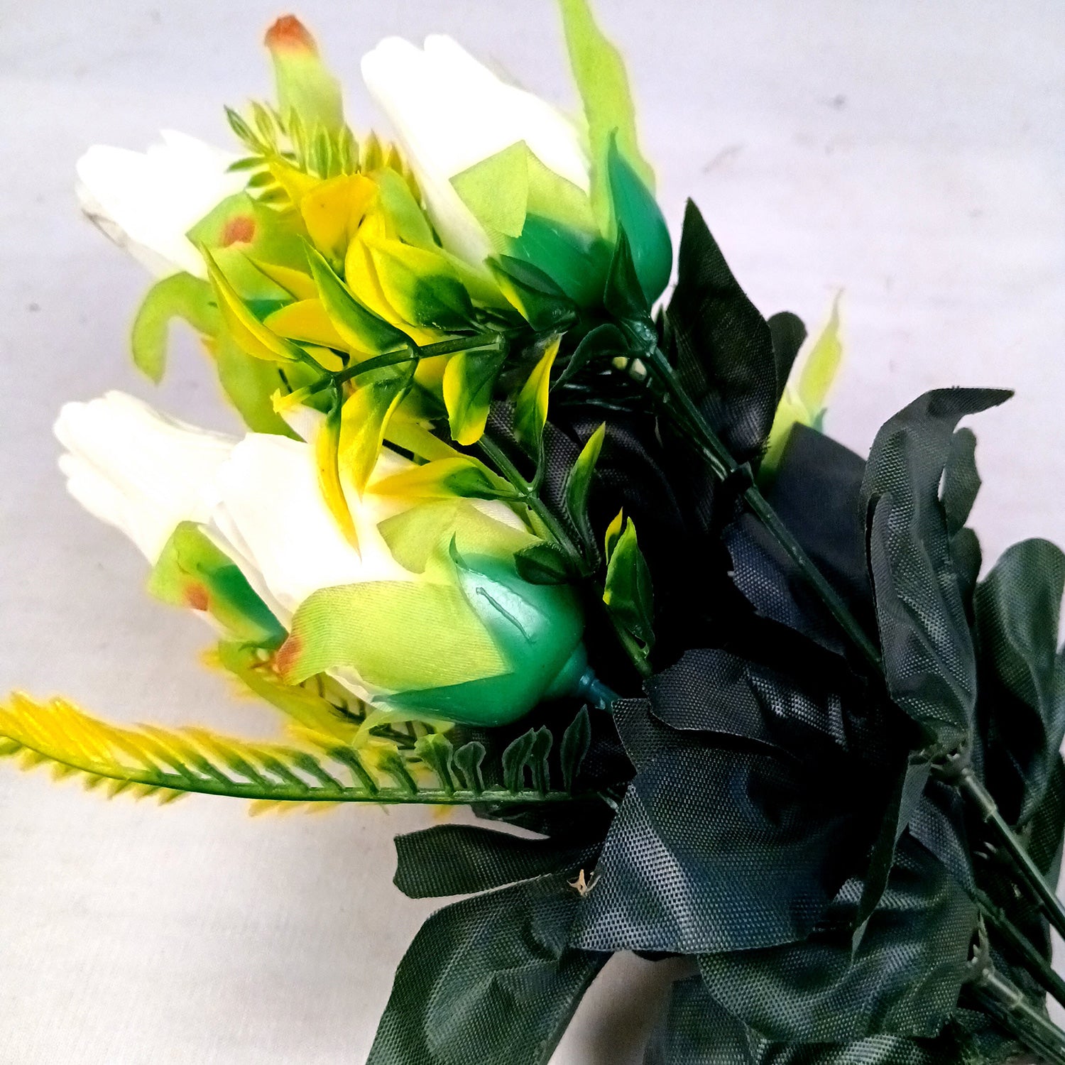 Artificial Flowers Rose Bunches for Vase Pot | Faux Flowers Stem - for Home Decor, Living Room, Office, Wedding & Party Decoration (Vase Not Included) - 14 Inch - Apkamart #Colour_White