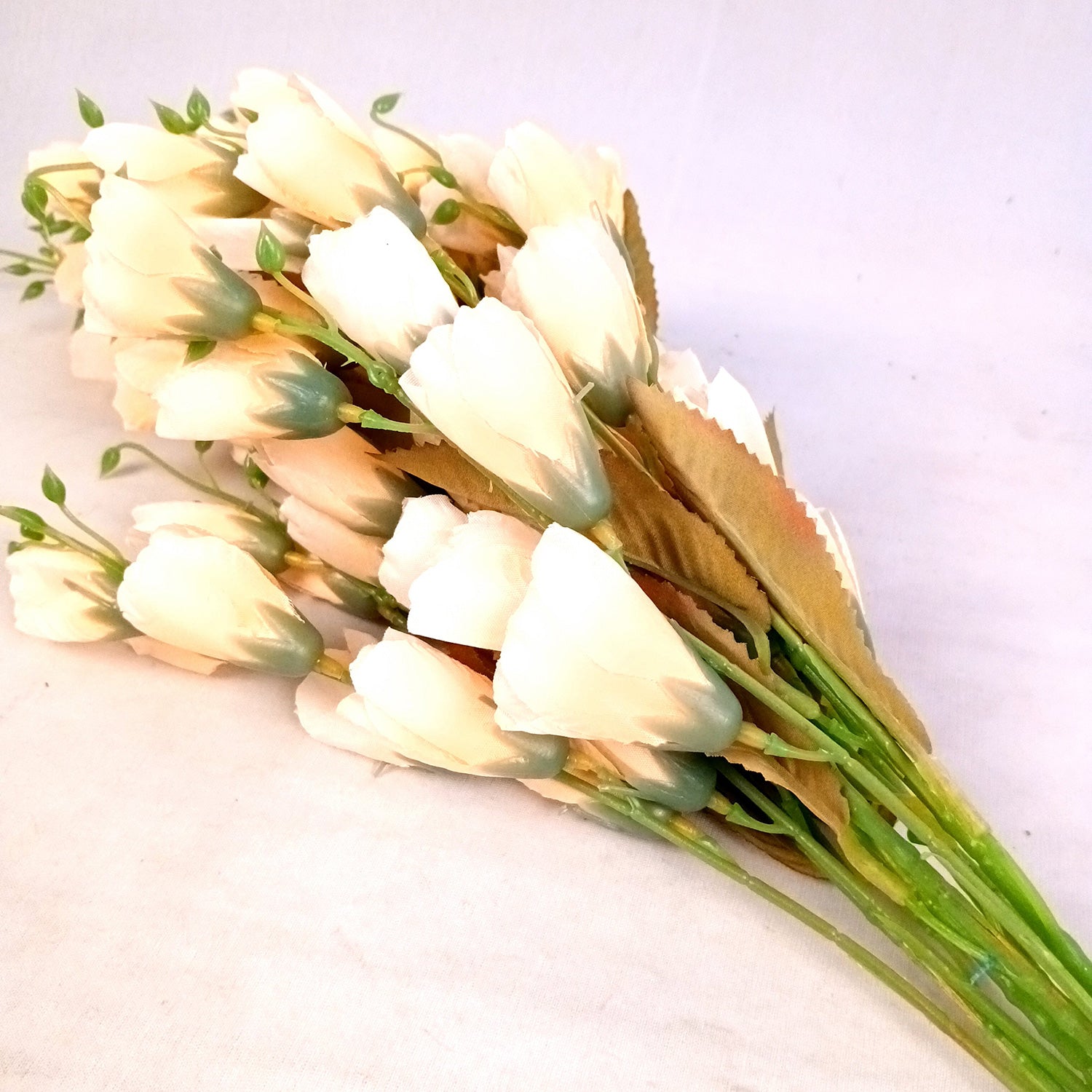 Artificial Flowers | Faux Tulips Flowers Bunch - for Home Decor, Office Corner, Living Room, Side Table, Centerpiece - 27 Inch - Apkamart #Colour_Cream