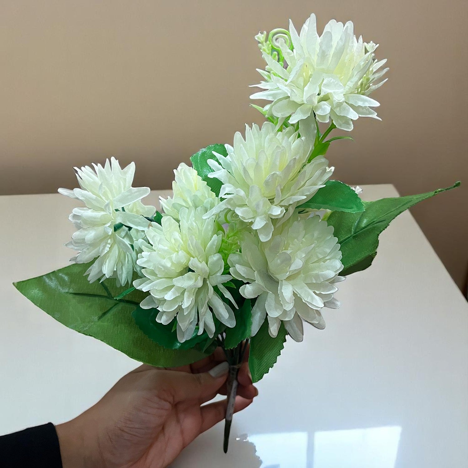 Artificial Flowers Dahlia Bunches for Vase Pot | Faux Flowers Stick - for Home Decor, Living Room, Wedding & Party Decoration (Vase Not Included) - 14 Inch - Apkamart #Colour_White