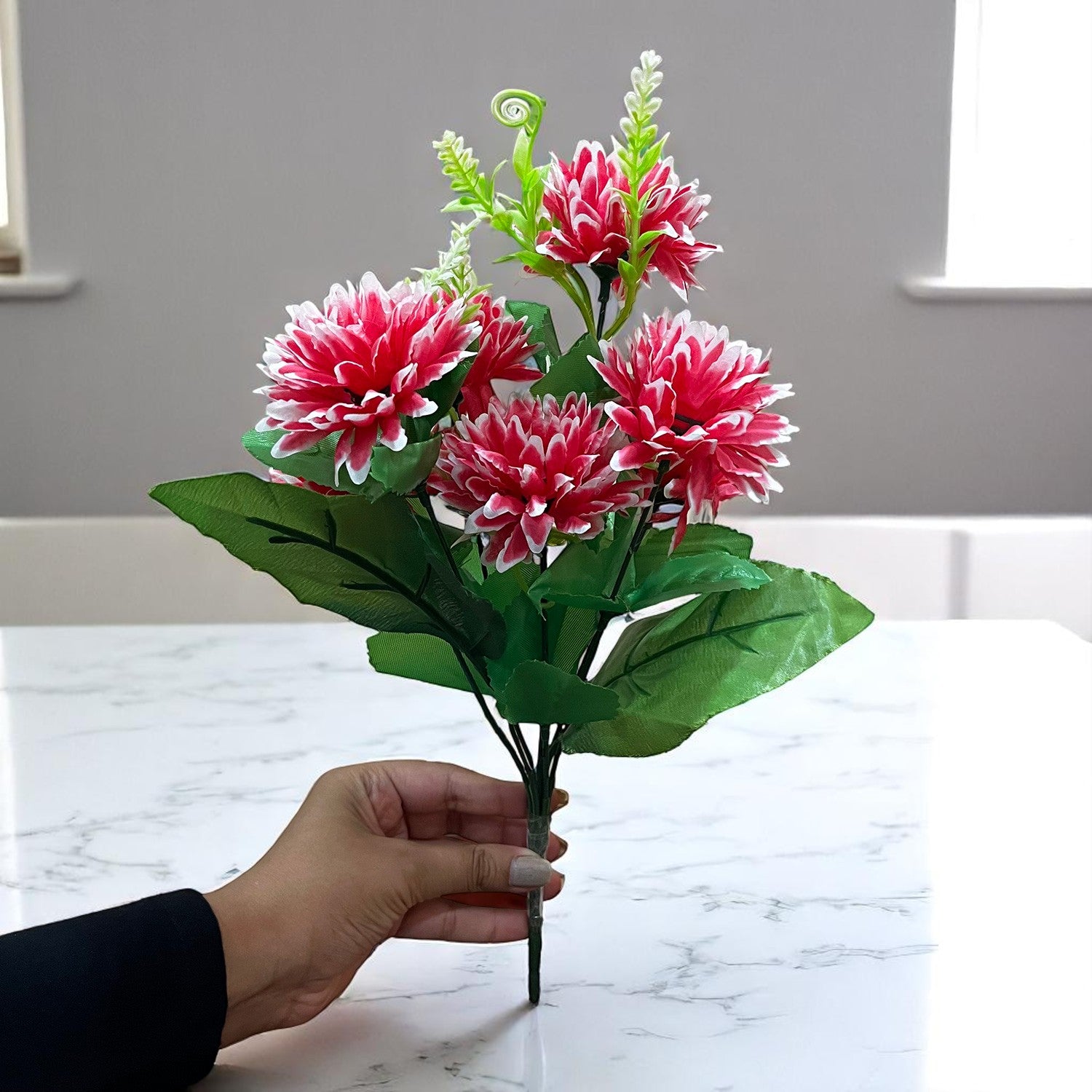 Artificial Flowers Dahlia Bunches for Vase Pot | Faux Flowers Stick - for Home Decor, Living Room, Wedding & Party Decoration (Vase Not Included) - 14 Inch - Apkamart #Colour_Pink