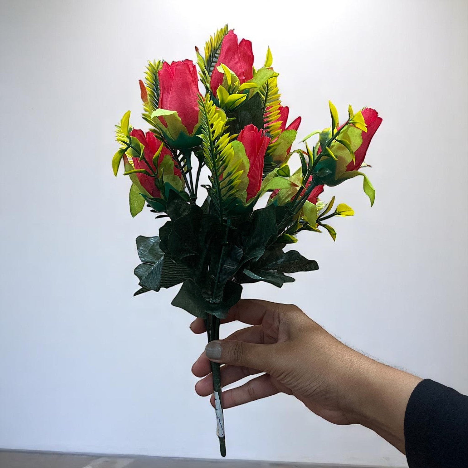 Artificial Flowers Rose Bunches for Vase Pot | Faux Flowers Stem - for Home Decor, Living Room, Office, Wedding & Party Decoration (Vase Not Included) - 14 Inch - Apkamart #Colour_Pink