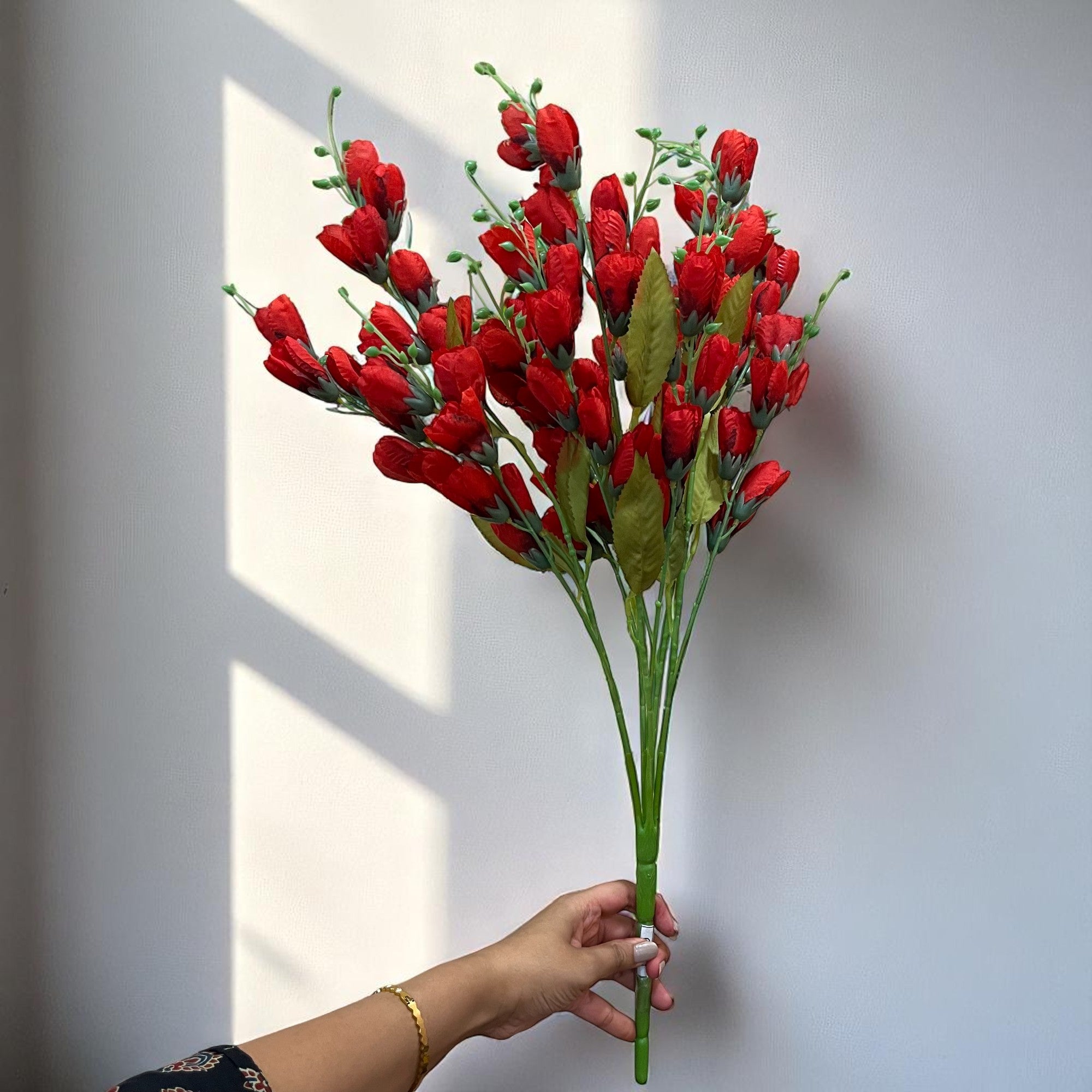 Artificial Flower Tulips Bouquet | Faux Flowers Bunch - for Table Vase, Pot, Home Decor, Living Room, Side Table Centerpiece - 27 Inch - Apkamart #Colour_Red