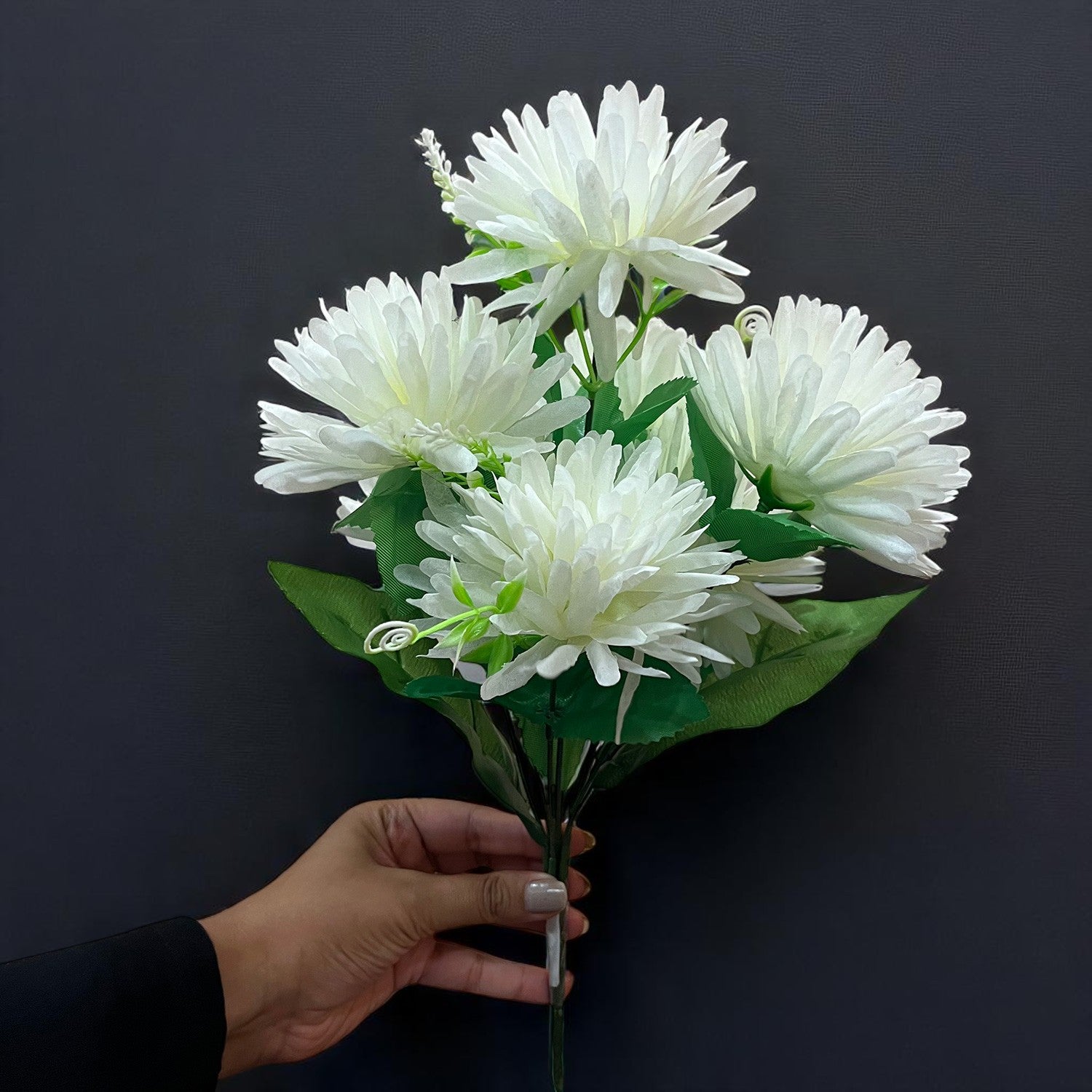 Artificial Flowers Dahlia Bunches for Vase Pot | Faux Flowers Stick - for Home Decor, Living Room, Wedding & Party Decoration  (Vase Not Included) - 15 Inch - Apkamart #Colour_White