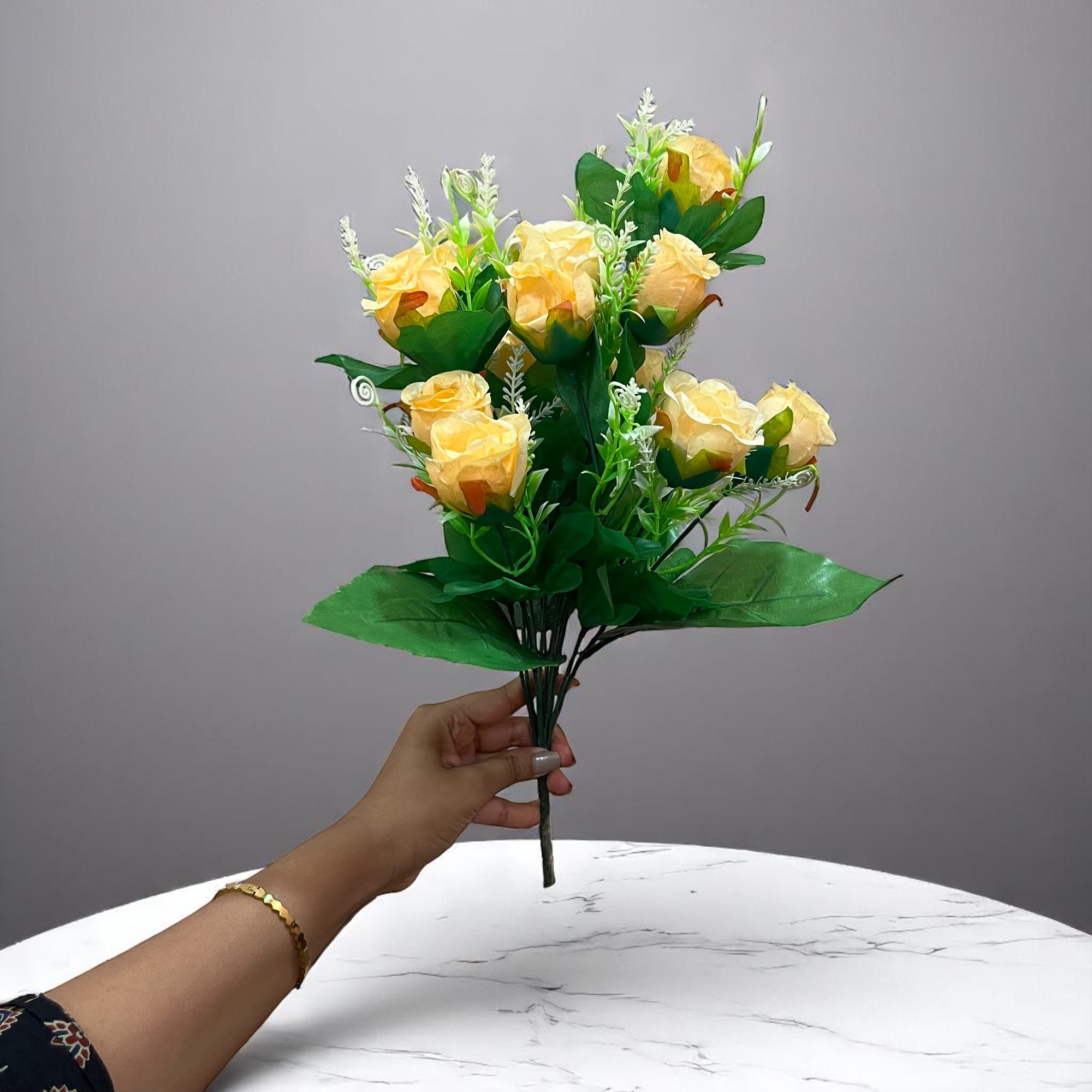 Artificial Flowers Rose | Faux Flowers Bunch - for Home Decor, Side Table, Centerpiece - 17 Inch - Apkamart #Colour_Orange