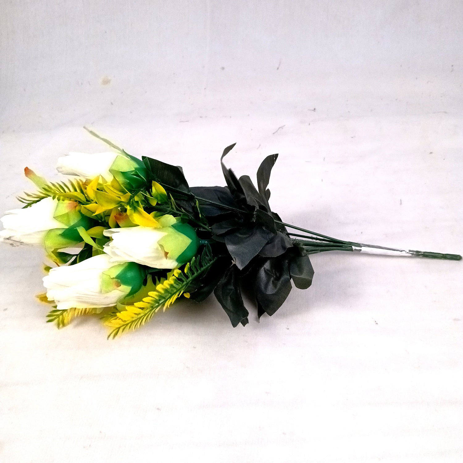 Artificial Flowers Rose Bunches for Vase Pot | Faux Flowers Stem - for Home Decor, Living Room, Office, Wedding & Party Decoration (Vase Not Included) - 14 Inch - Apkamart #Colour_White