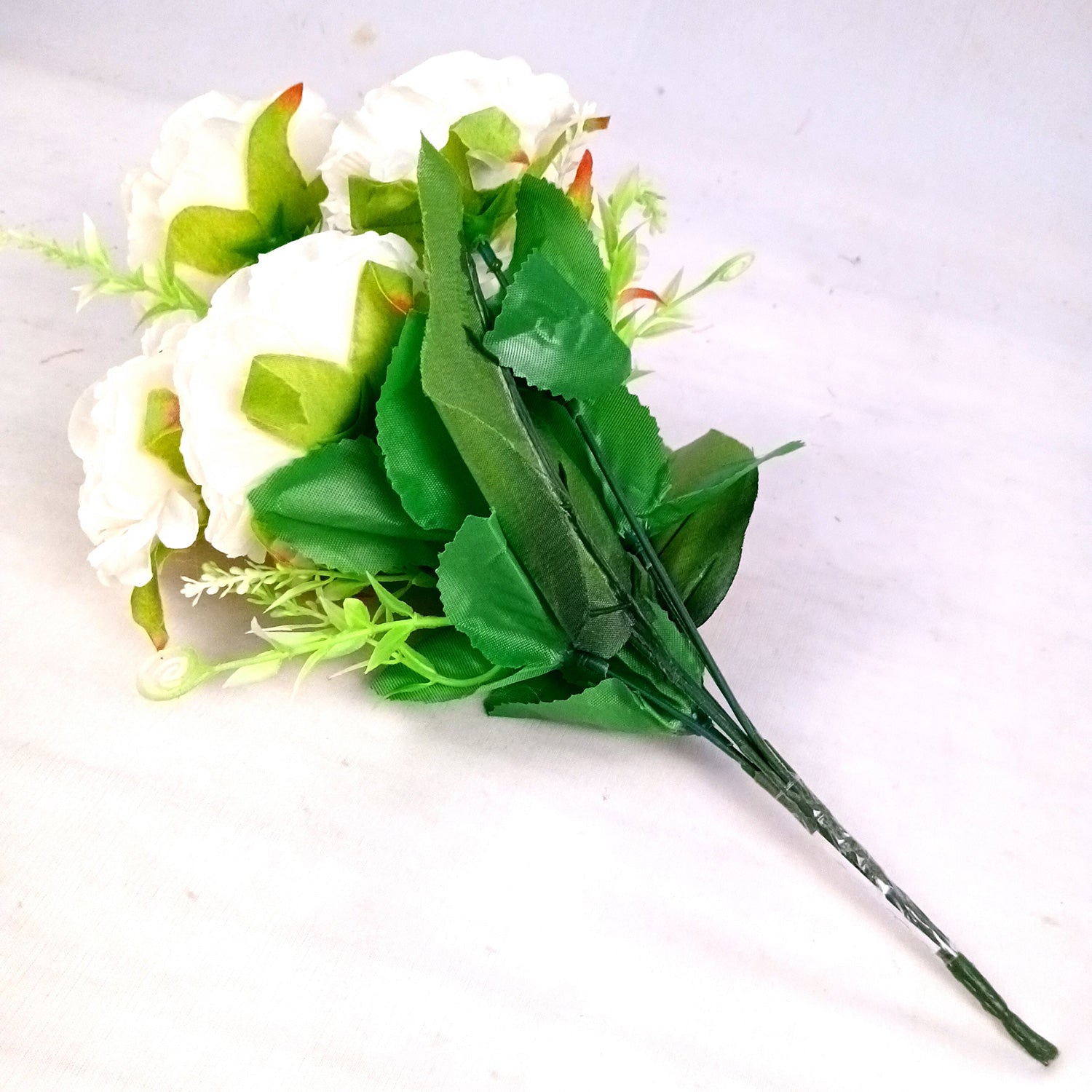 Artificial Flowers Rose Sticks | Faux Flowers Bunch - for Home Decor, Living Room, Wedding & Party Decoration (Vase Not Included) - 15 Inch - Apkamart #Colour_White