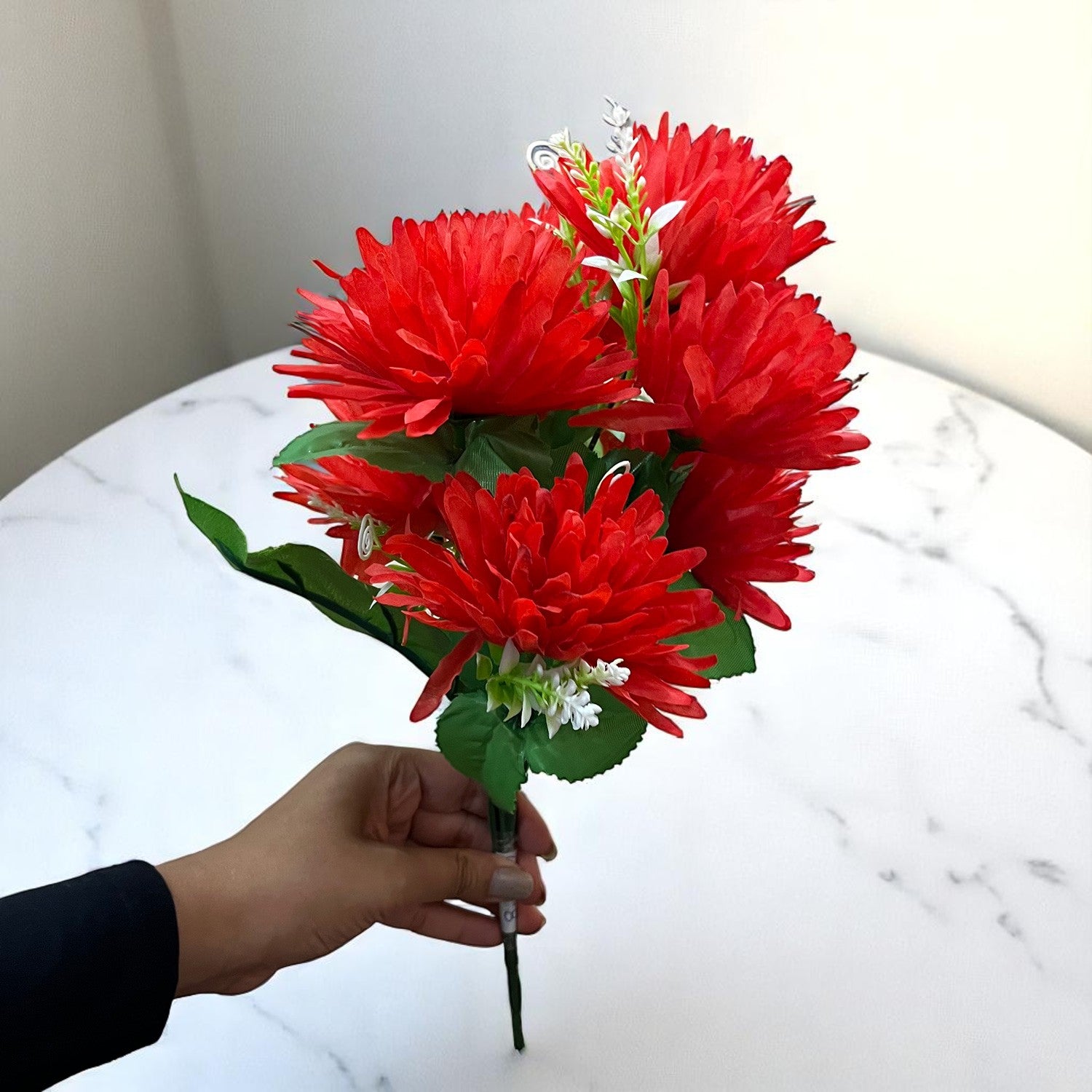 Artificial Flowers Dahlia Bunches for Vase Pot | Faux Flowers Stick - for Home Decor, Living Room, Wedding & Party Decoration  (Vase Not Included) - 15 Inch - Apkamart #Colour_Red