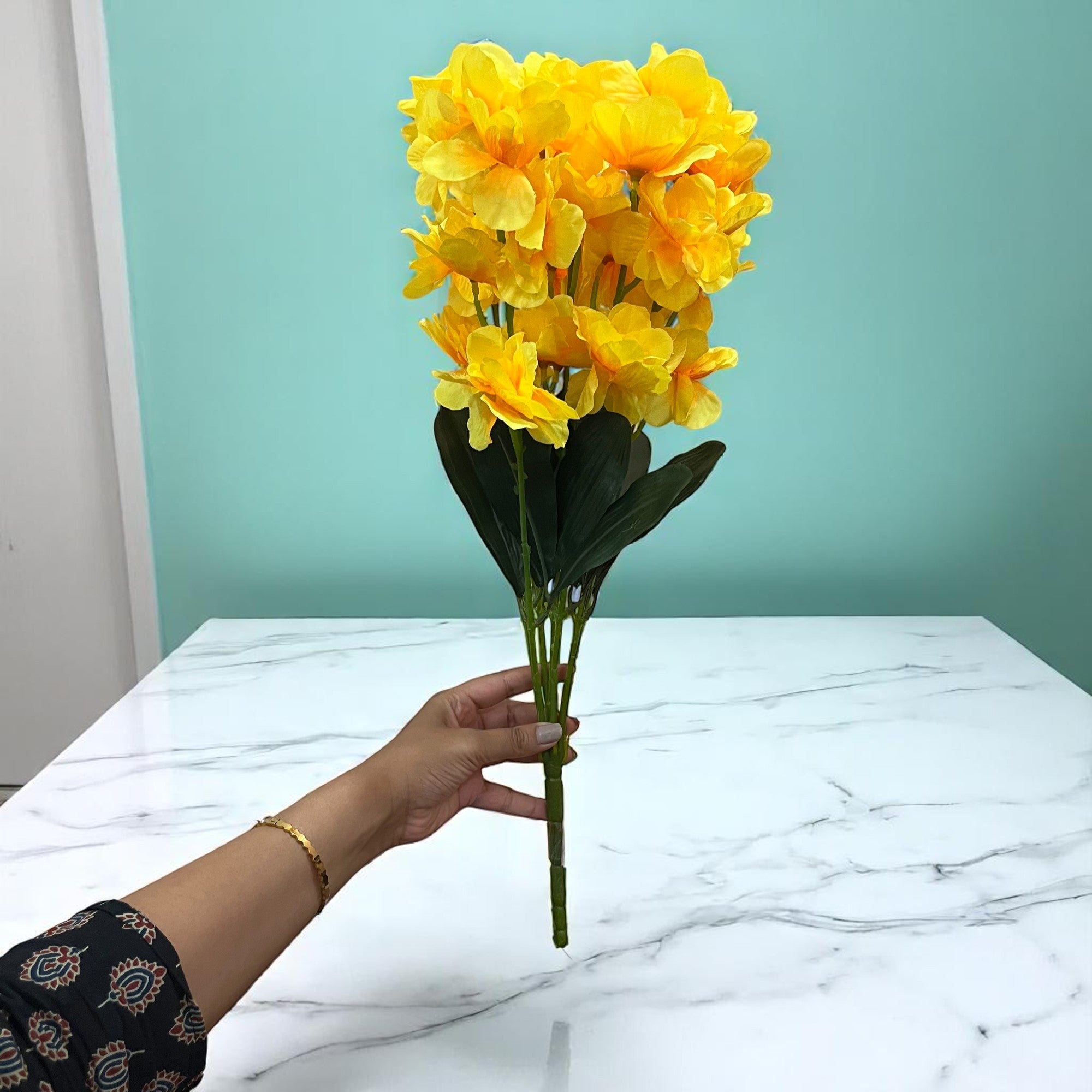 Artificial Orchids Flower Bouquets | Fake Flowers Bunch - For Vase, Pot, Home, Bedroom, Balcony, Office Corner, Living Room - 22 Inch - Apkamart #Colour_Yellow