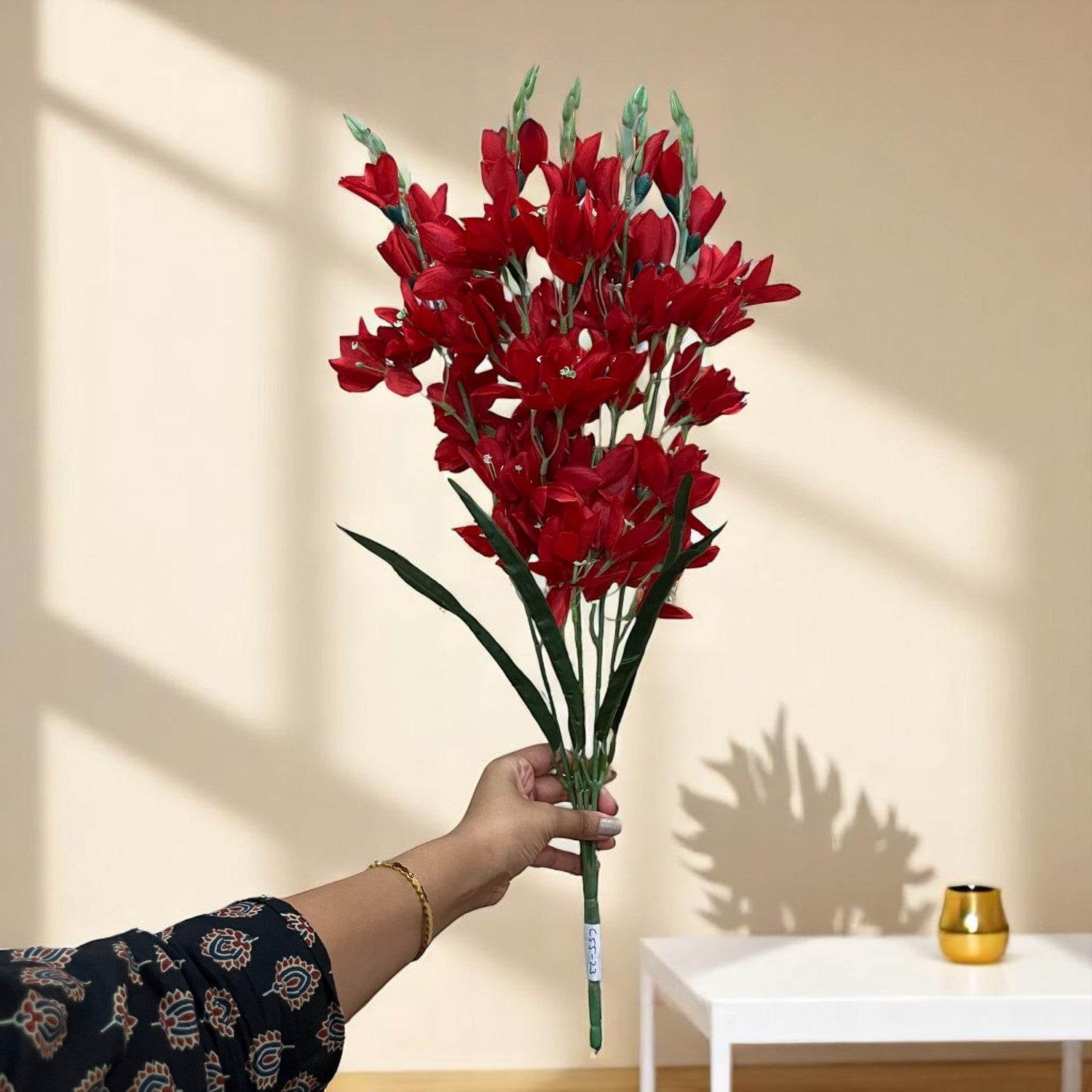 Artificial Flowers Gladiolus Bunches for Vase Pot | Faux Flowers Stem - for Home Decor Living Room Side Table Centerpiece - 26 Inch - Apkamart #Colour_Red