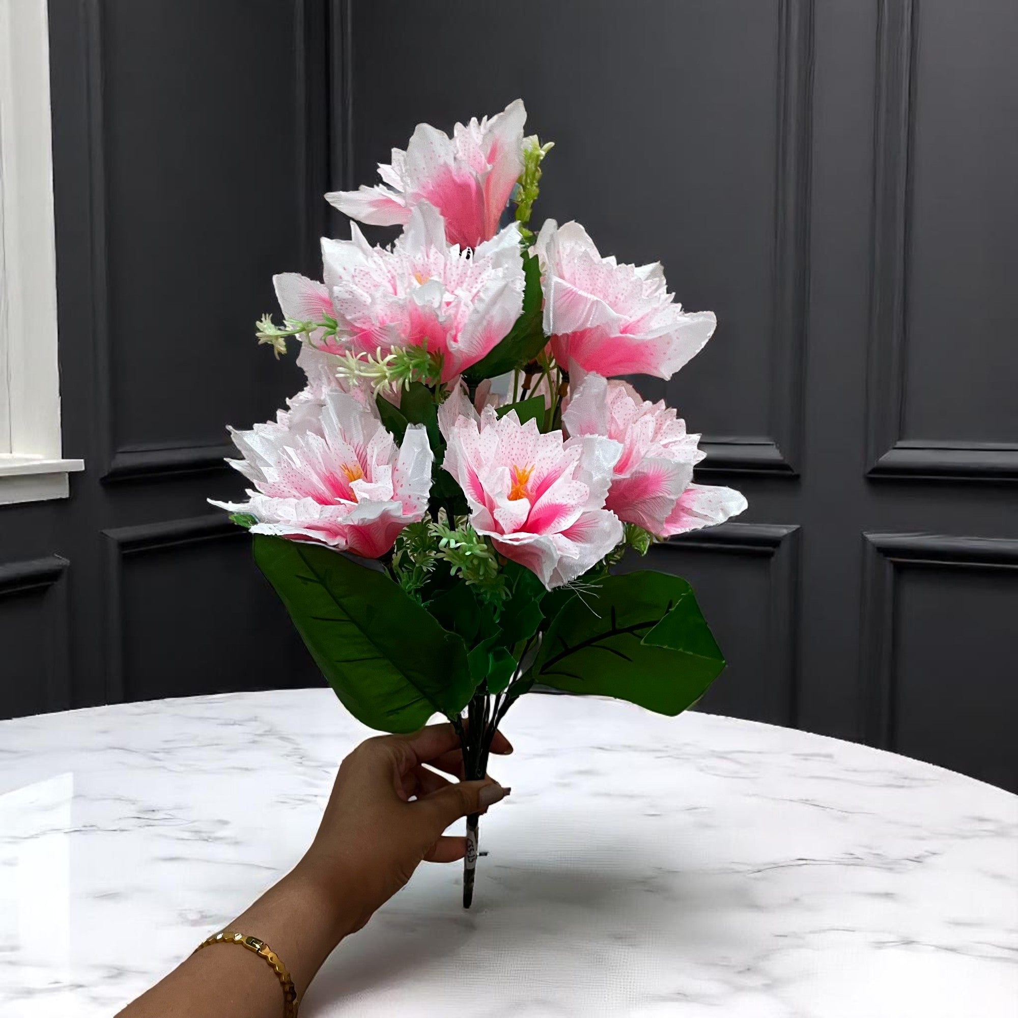 Artificial Flower Bouquets | Fake Flowers Bunch - For Vase, Pot, Home, Balcony, Office Corner, Living Room - 18 Inch - Apkamart #Colour_Pink