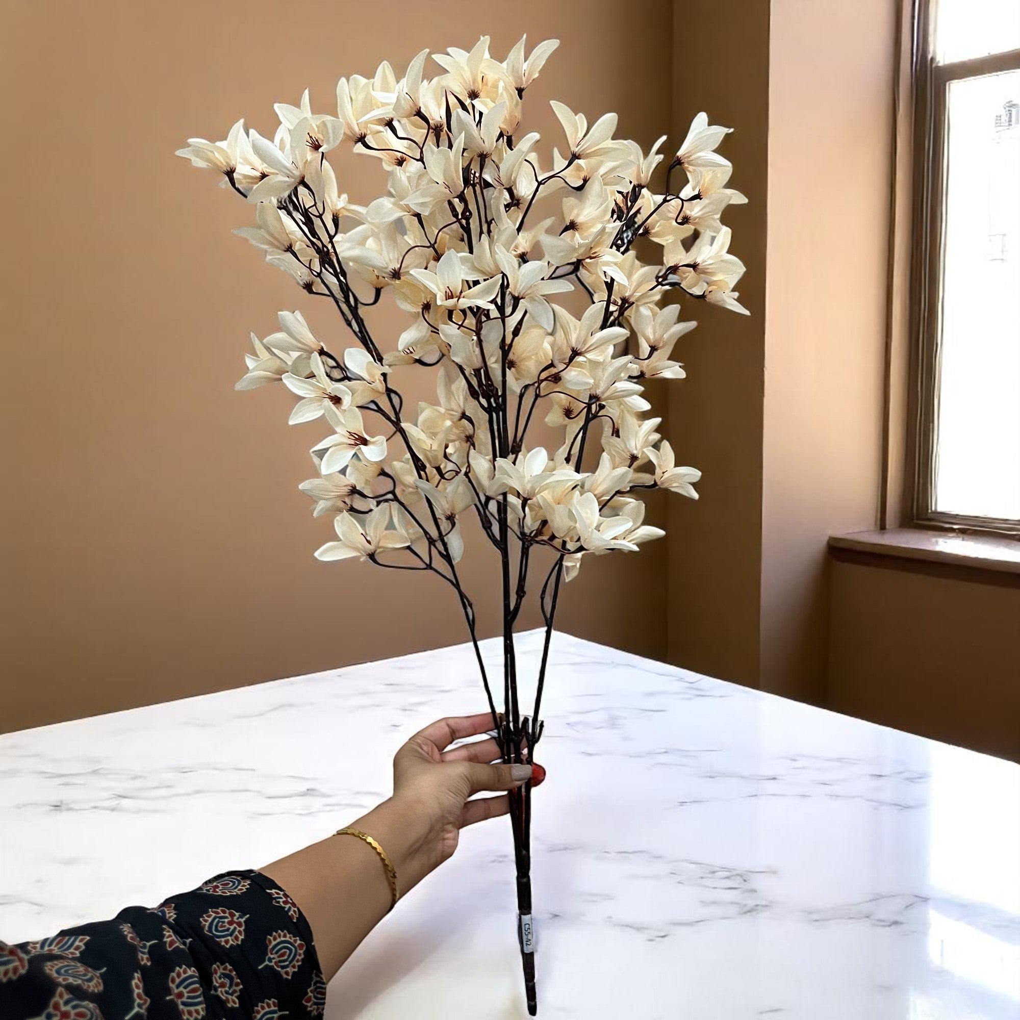 Artificial Flowers | Faux Flowers Bunch - for Home Decor, Living Room, Side Table, Centerpiece - 29 Inch - Apkamart #Colour_Cream