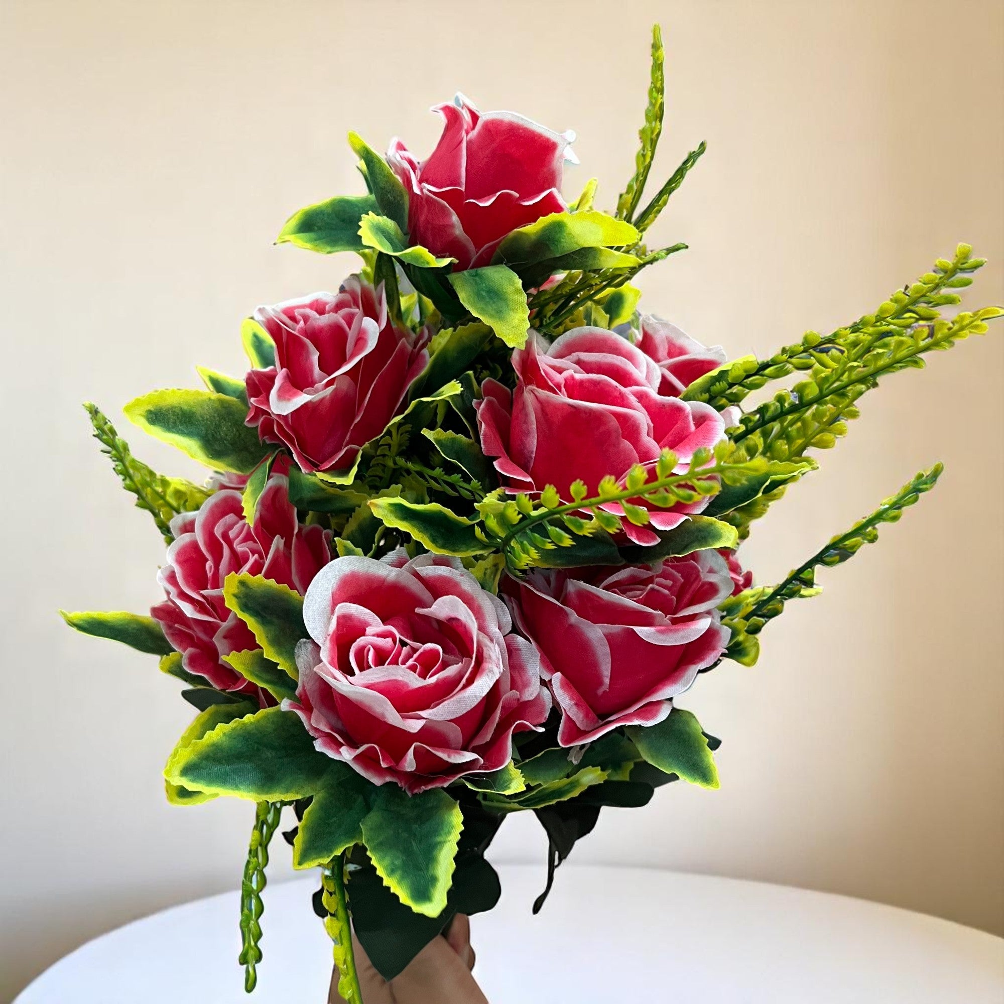 Artificial Flower Bouquet | Rose Fake Flowers Bunch - For Vase, Pot, Home, Bedroom, Balcony, Office Corner, Living Room - 16 Inch - Apkamart #Style_Design 3