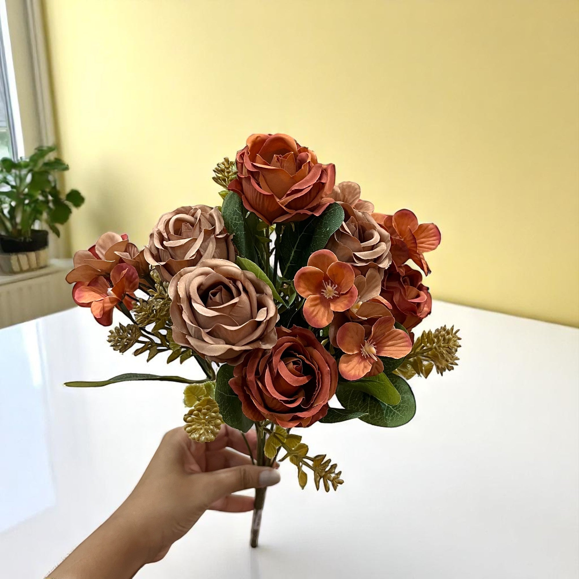 Artificial Flowers | Faux Flowers Rose Bunch - for Home Decor, Living Room, Office, Centerpiece - 15 Inch - Apkamart #Colour_Multicolor