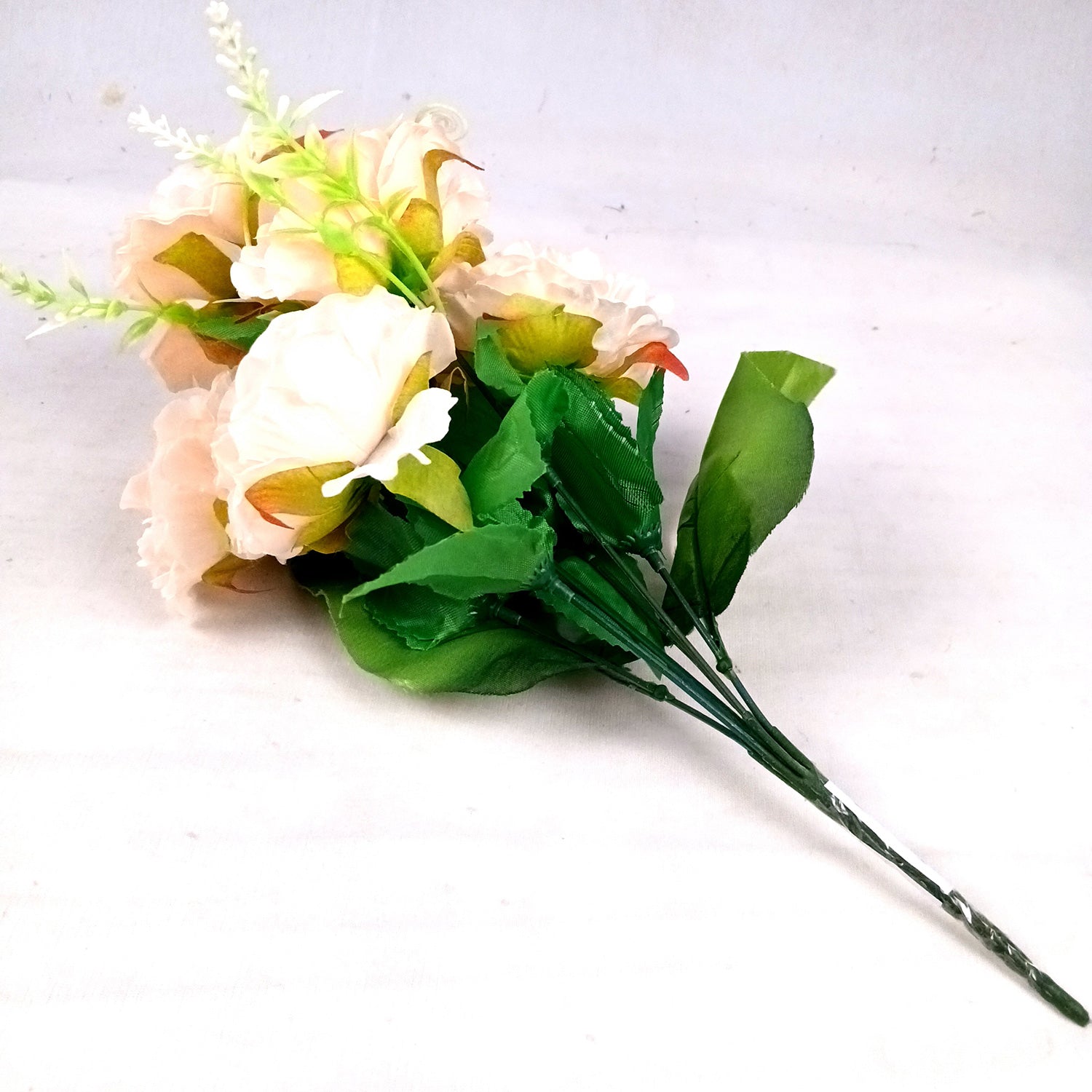 Artificial Flowers Rose Bunches for Vase Pot | Faux Flowers Stem - for Home Decor, Living Room, Wedding & Party Decoration (Vase Not Included) - 15 Inch - Apkamart #Colour_Off White