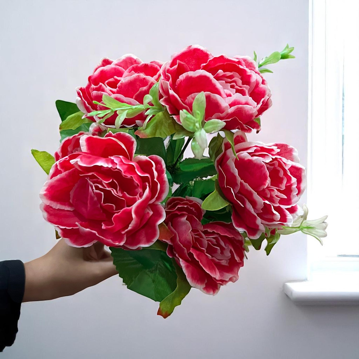 Artificial Flowers Rose Bunches for Vase Pot | Faux Flowers Stem - for Home Decor, Living Room, Office & Festivals Decoration (Vase Not Included) - 15 Inch - Apkamart #Colour_Pink