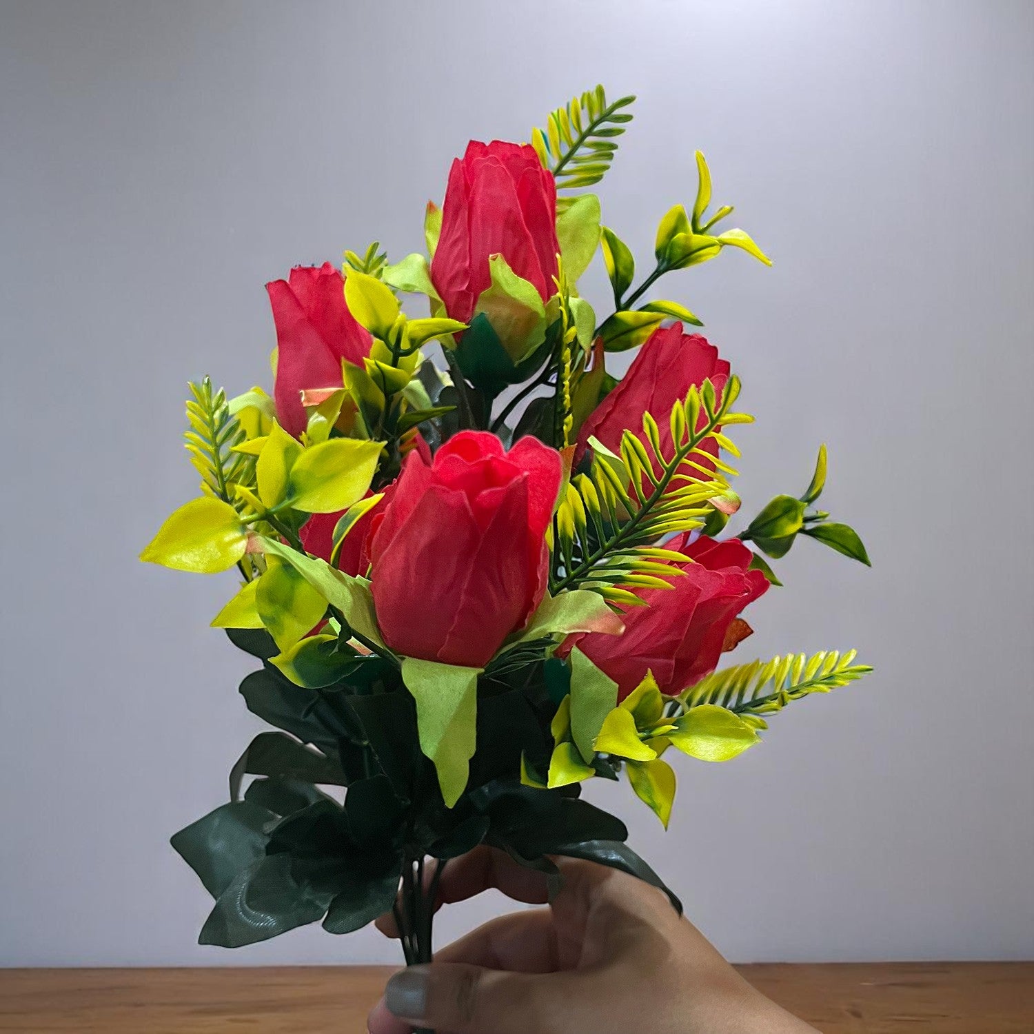 Artificial Flowers Rose Bunches for Vase Pot | Faux Flowers Stem - for Home Decor, Living Room, Office, Wedding & Party Decoration (Vase Not Included) - 14 Inch - Apkamart #Colour_Pink