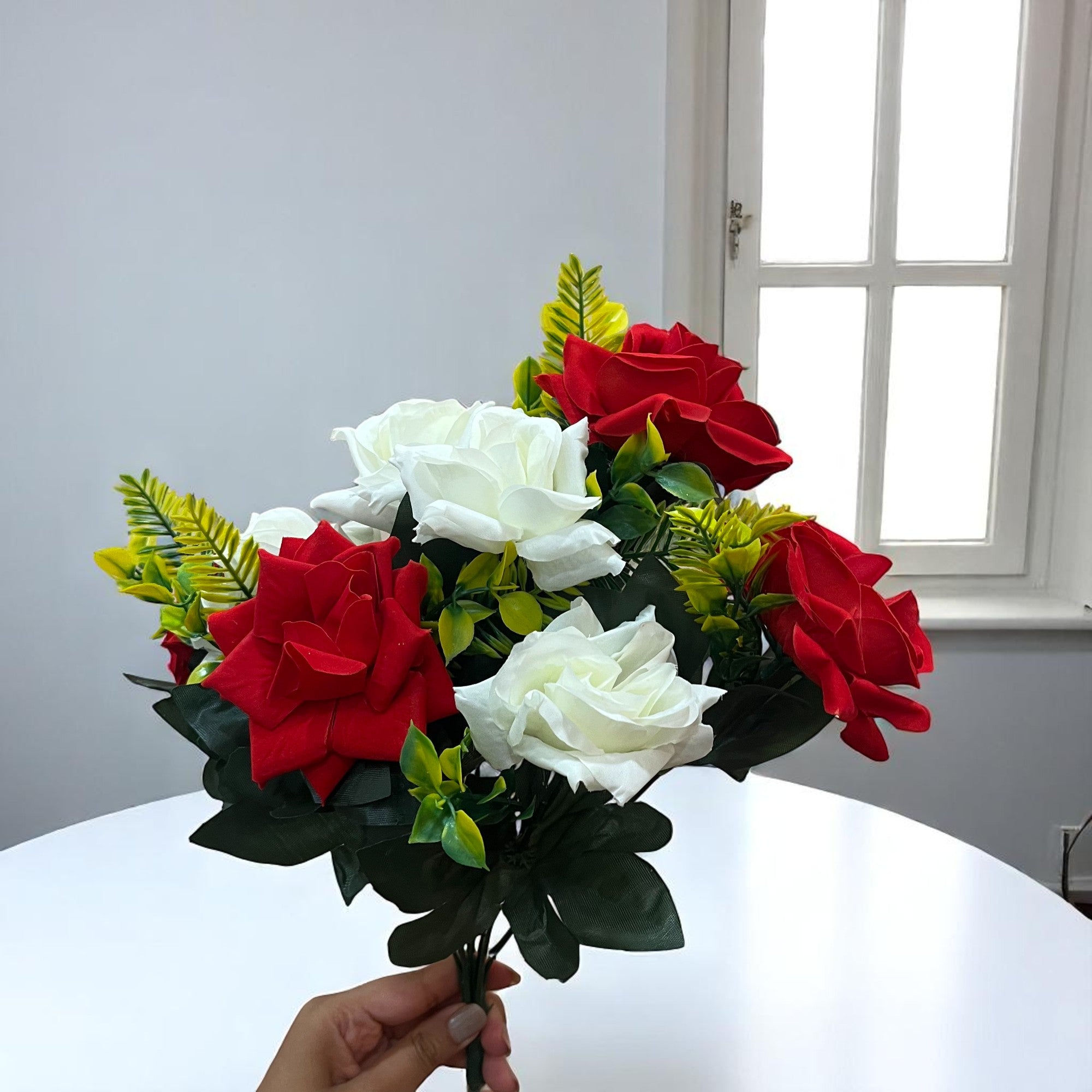 Artificial Flowers Rose | Faux Gulab Flowers Bunch - for Home Decor, Living Room, Centerpiece - 16 Inch - Apkamart