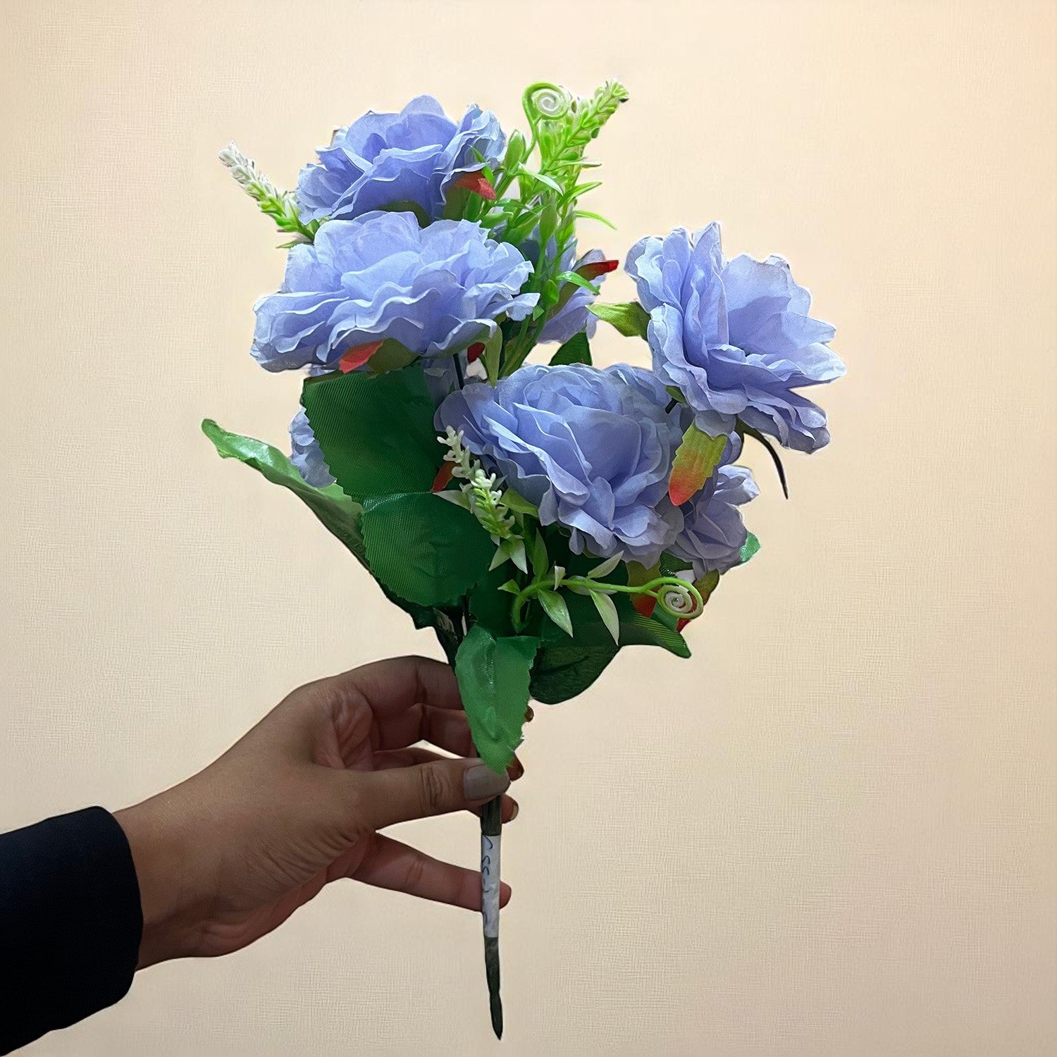 Artificial Flowers Rose Bunches for Vase Pot | Faux Flowers Stem - for Home Decor, Living Room, Wedding & Party Decoration (Vase Not Included) - 15 Inch - Apkamart #Colour_Purple