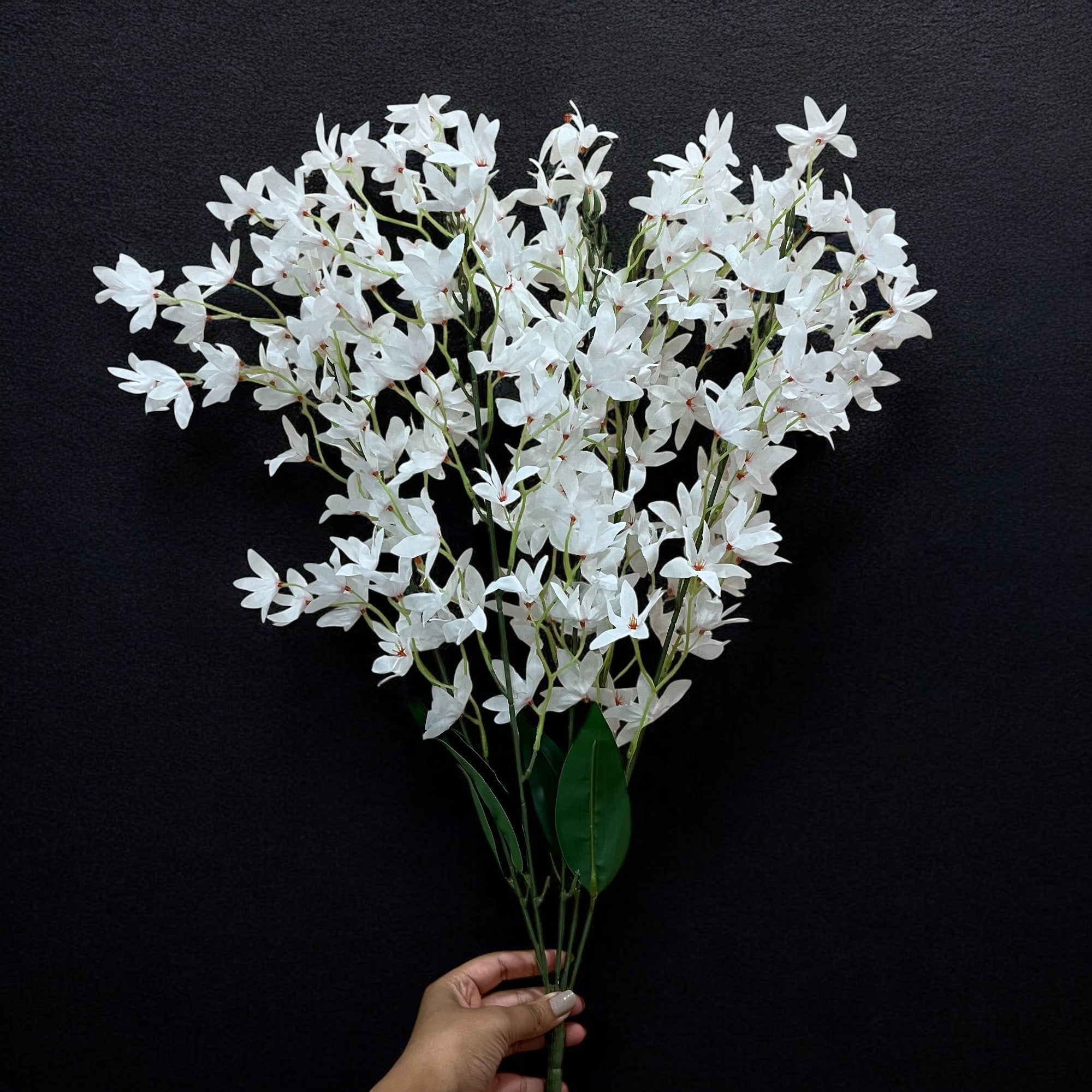 Artificial Orchids Flower Bouquets | Fake Flowers Bunch - For Vase, Pot, Home, Bedroom, Balcony, Office Corner, Living Room - 28 Inch - Apkamart #Colour_White