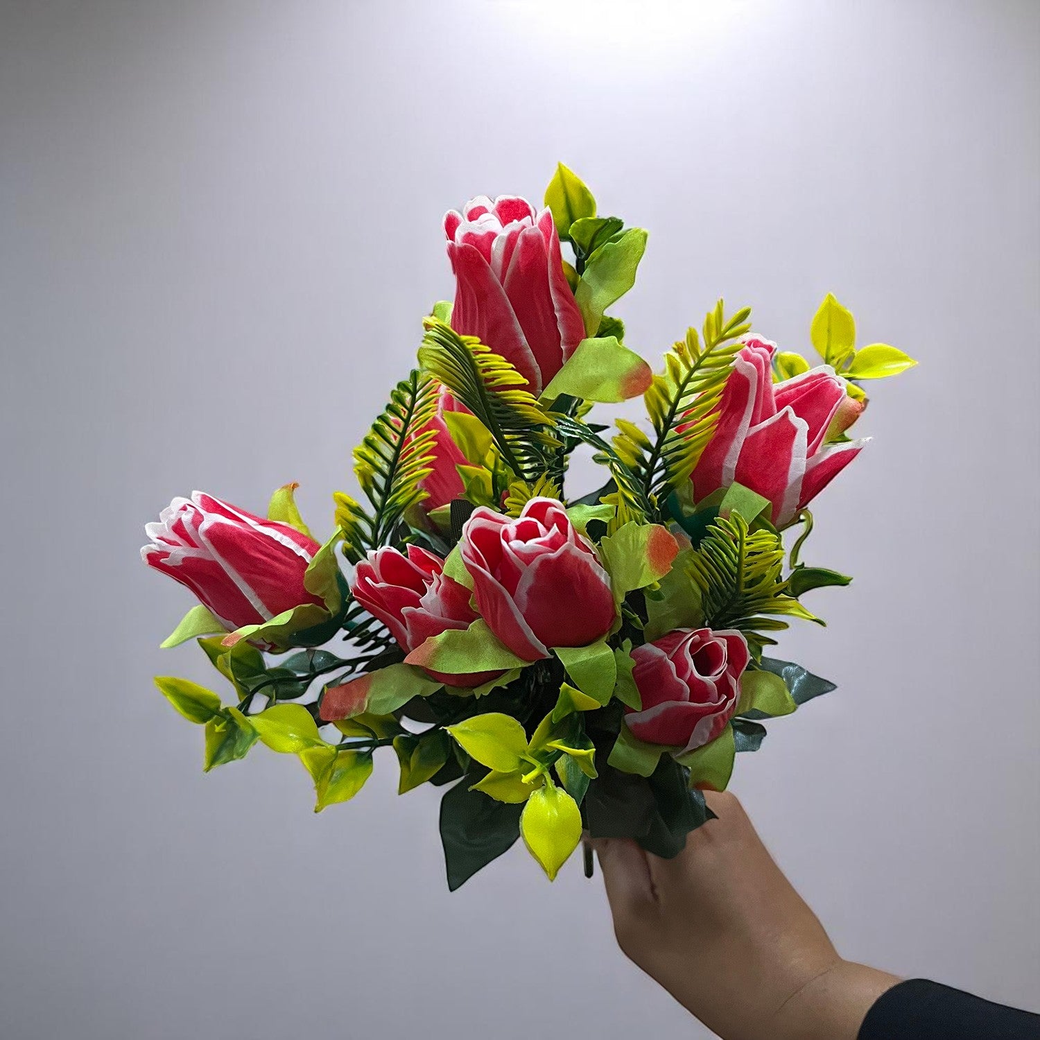 Artificial Flowers Rose Bunches for Vase Pot | Faux Flowers Stem - for Home Decor, Living Room, Office, Wedding & Party Decoration (Vase Not Included) - 14 Inch - Apkamart #Colour_Pink