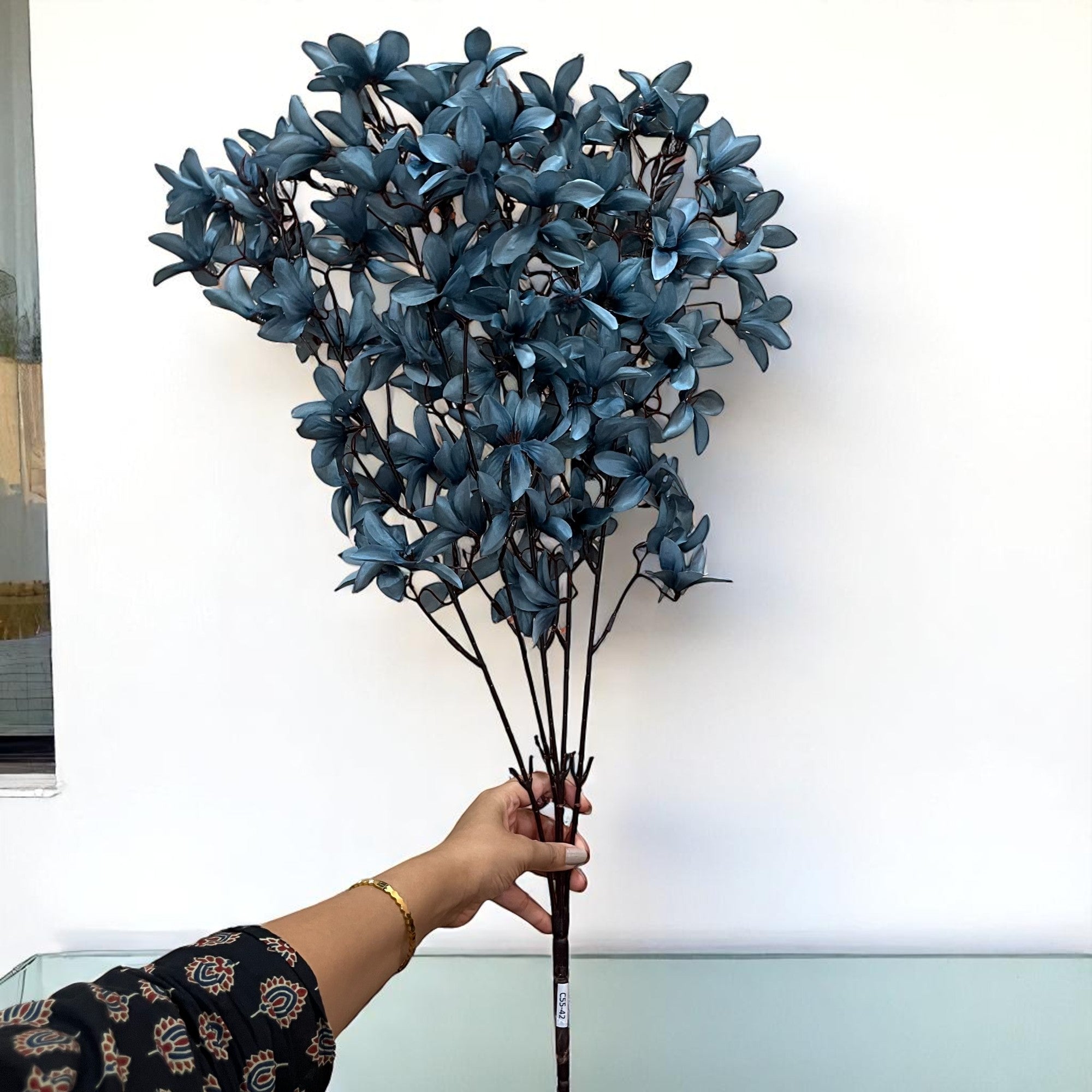 Artificial Flowers | Faux Flowers Bunch - for Home Decor, Living Room, Side Table, Centerpiece - 29 Inch - Apkamart #Colour_Blue