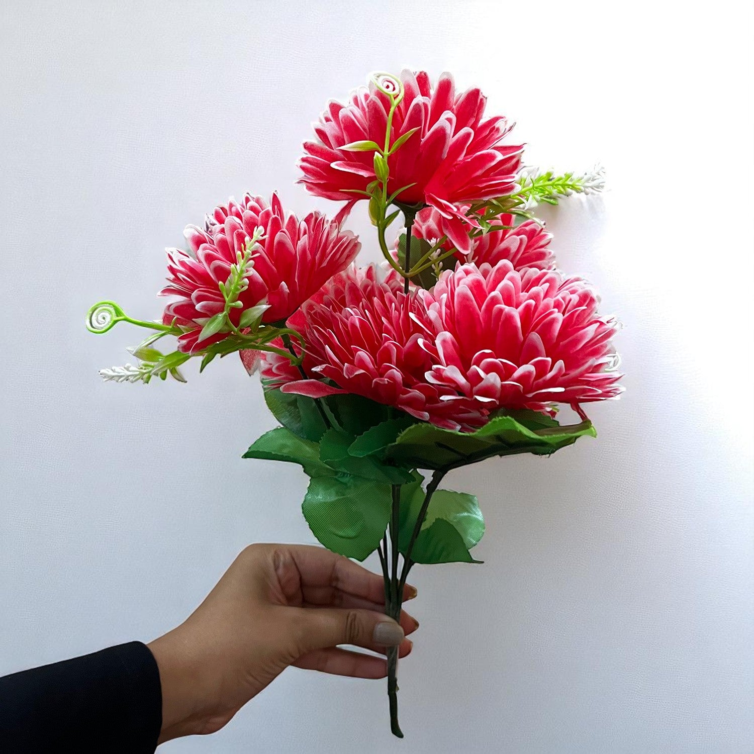 Artificial Flowers Dahlia Bunches for Vase Pot | Faux Flowers Stick - for Home Decor, Living Room, Wedding & Party Decoration (Vase Not Included) - 15 Inch - Apkamart #Colour_Red