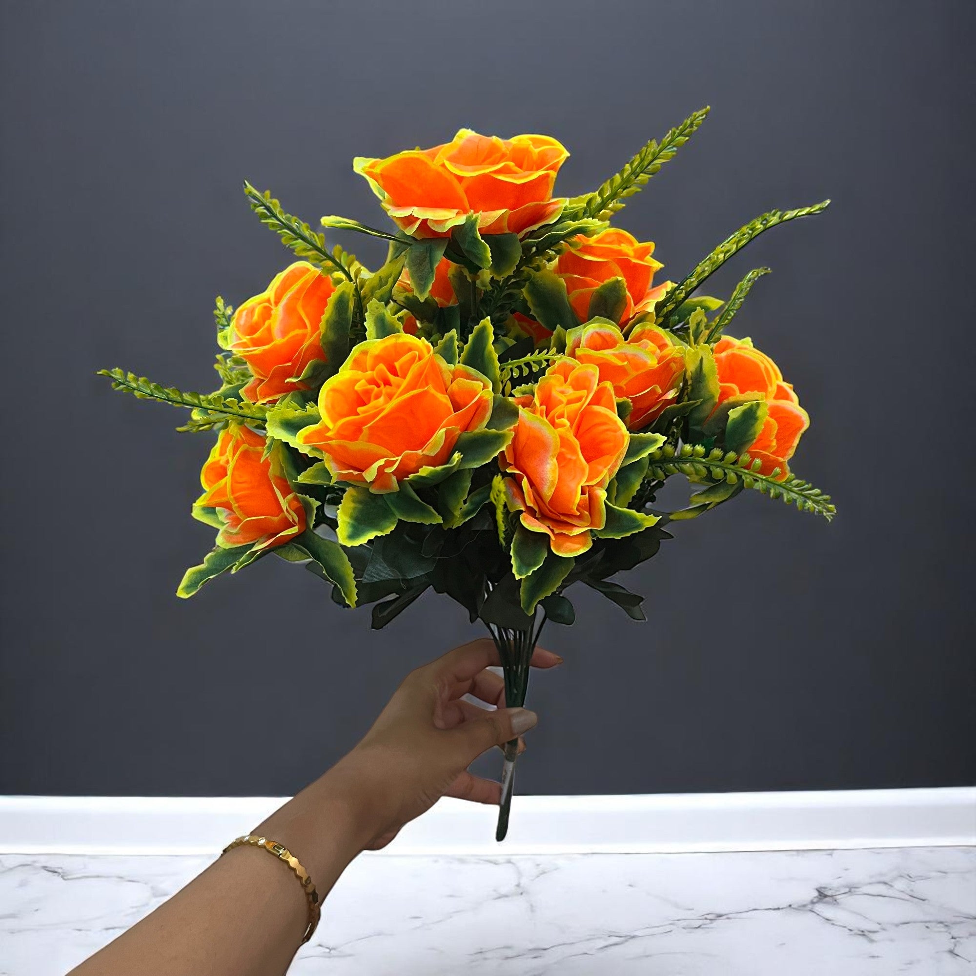 Artificial Flower Bouquet | Rose Fake Flowers Bunch - For Vase, Pot, Home, Bedroom, Balcony, Office Corner, Living Room - 16 Inch - Apkamart #Style_Design 2