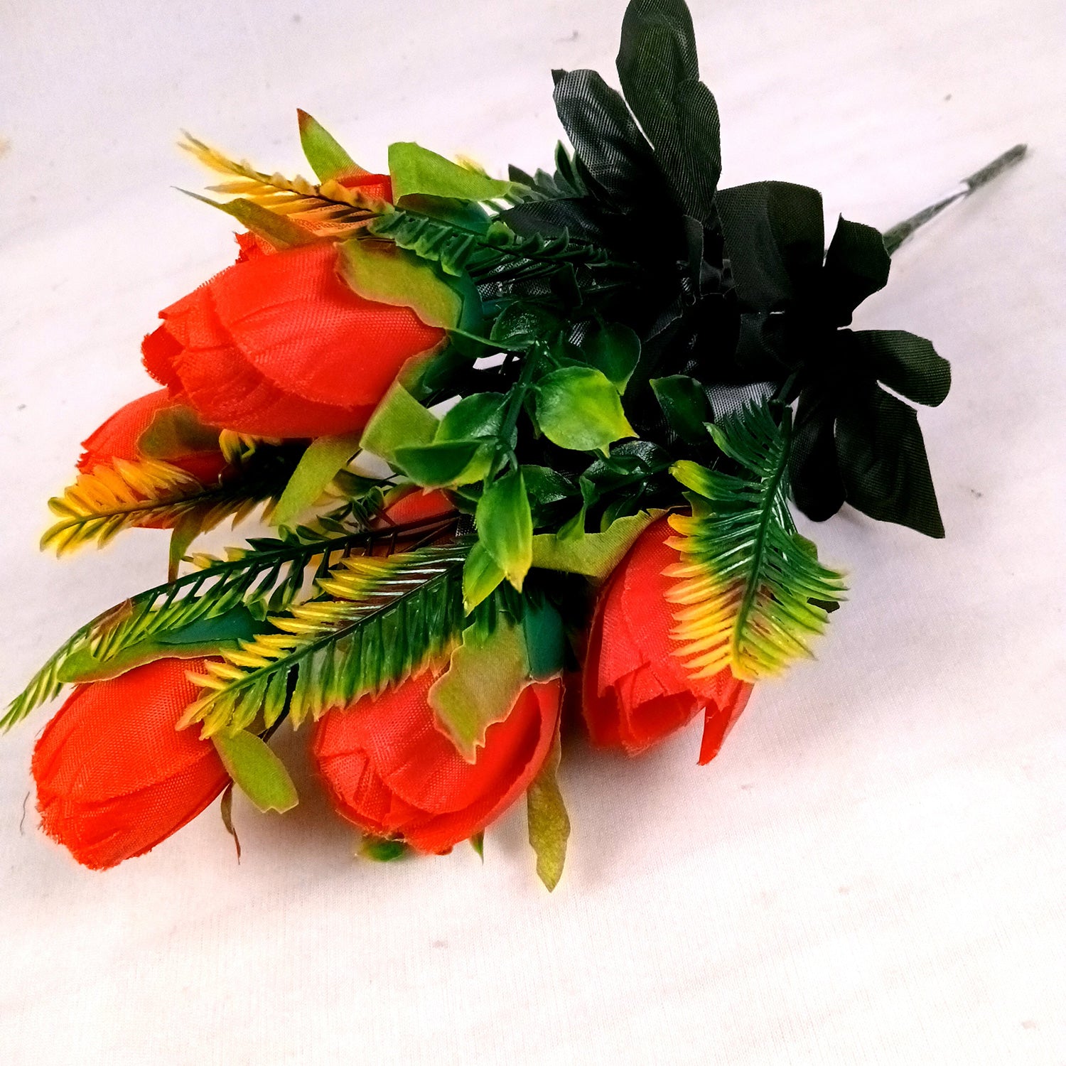 Artificial Flowers Rose Bunches for Vase Pot | Faux Flowers Stem - for Home Decor, Living Room, Office, Wedding & Party Decoration (Vase Not Included) - 14 Inch - Apkamart #Colour_Red
