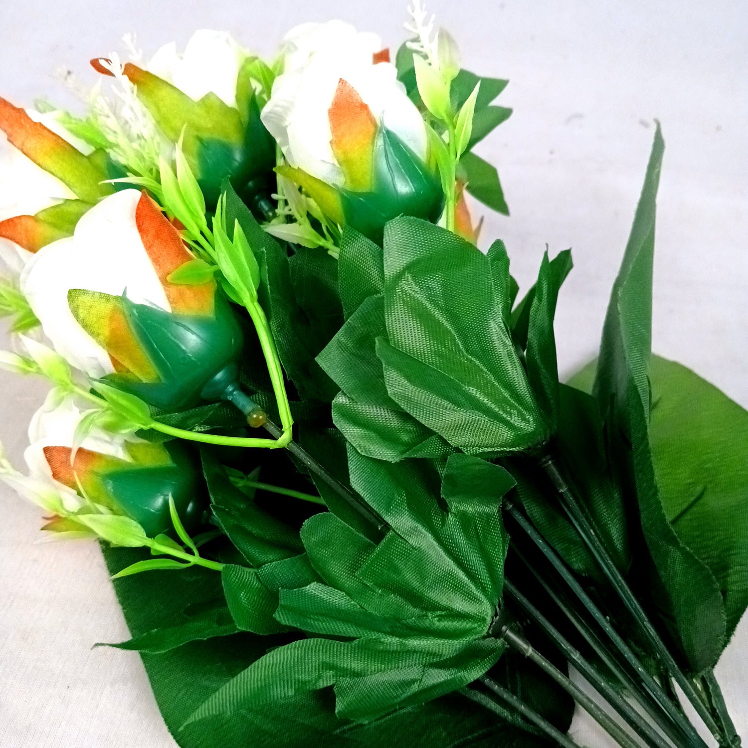 Artificial Flowers Rose | Faux Flowers Bunch - for Home Decor, Side Table, Centerpiece - 17 Inch - Apkamart #Colour_White