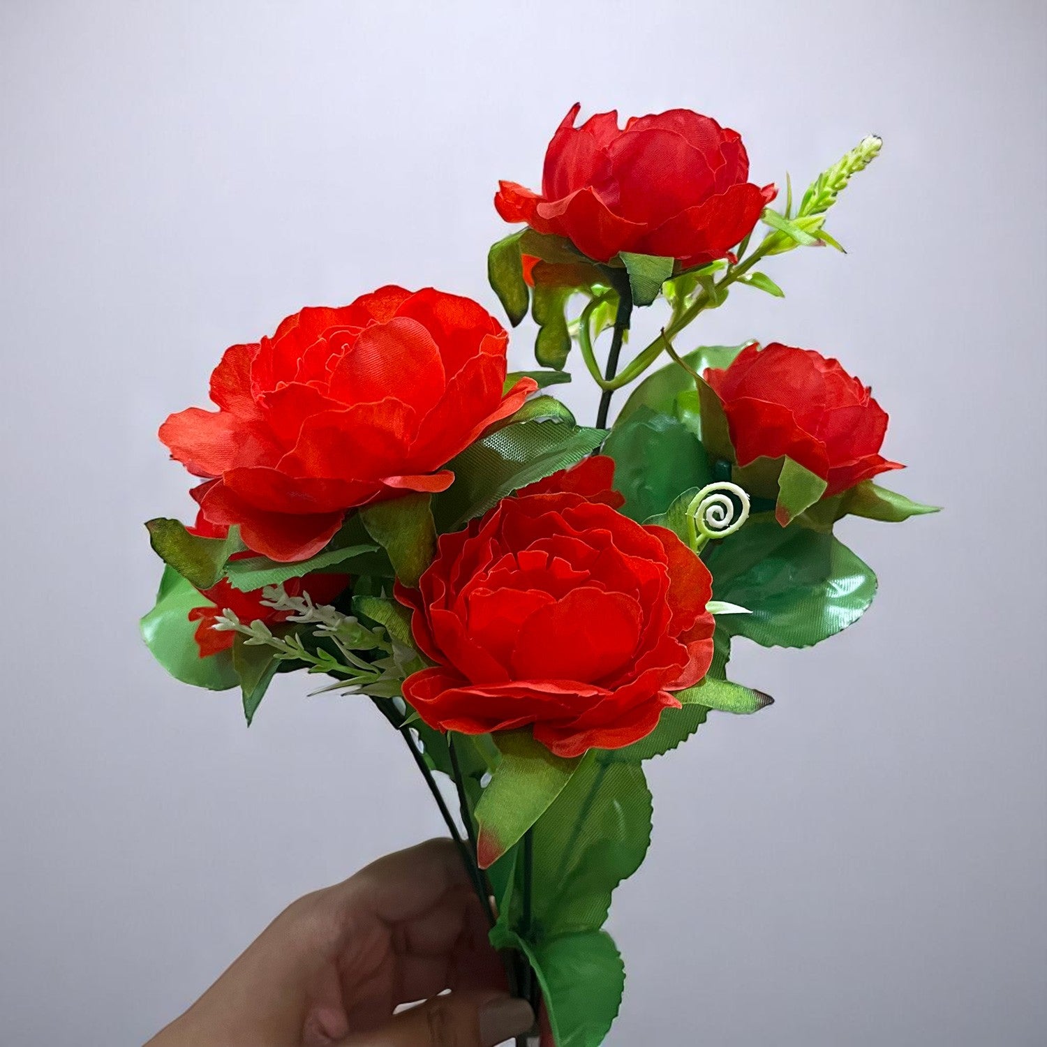 Artificial Flowers Rose Bunches for Vase Pot | Faux Flowers Stem - for Home Decor, Living Room, Office & Festivals Decoration (Vase Not Included) - 15 Inch - Apkamart #Colour_Red
