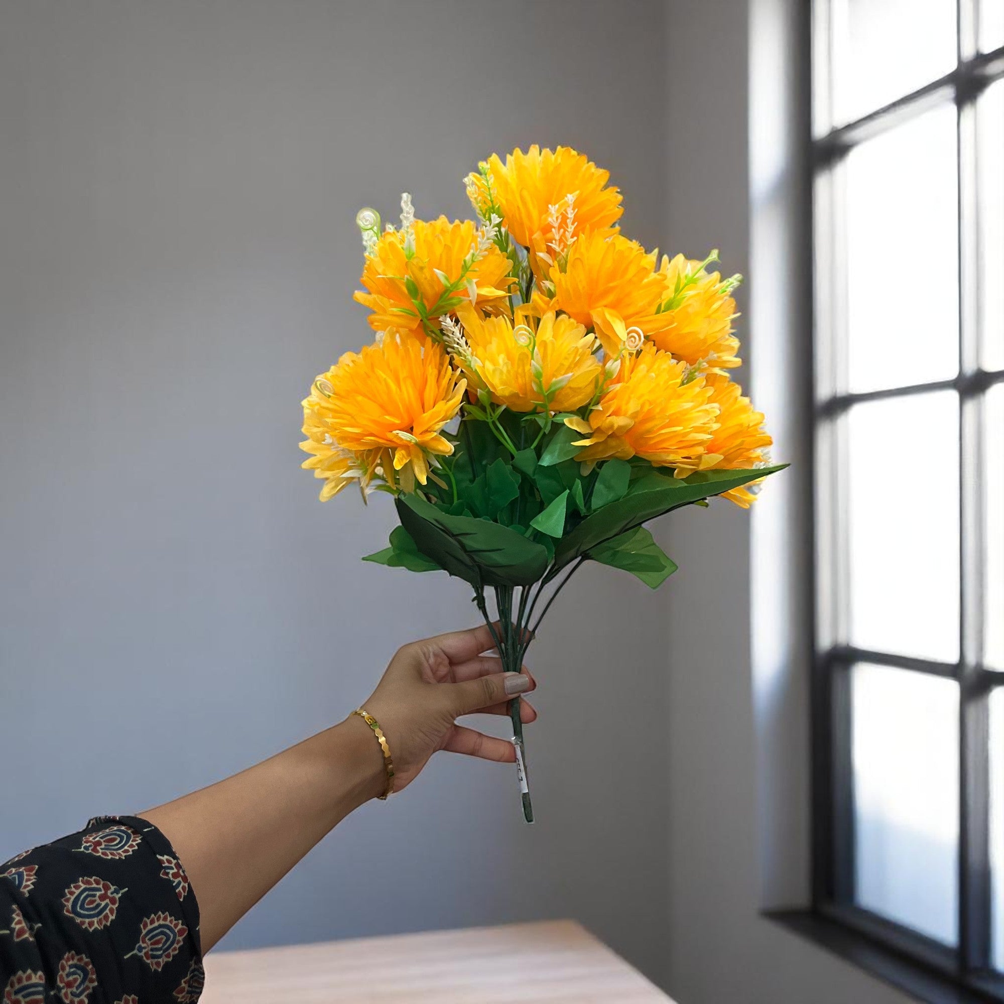 Artificial Flower Dahlia | Fake Flowers Bunch Dahalia - For Vase, Pot, Home, Bedroom, Balcony, Office Corner, Living Room - 18 Inch - Apkamart #Colour_Yellow