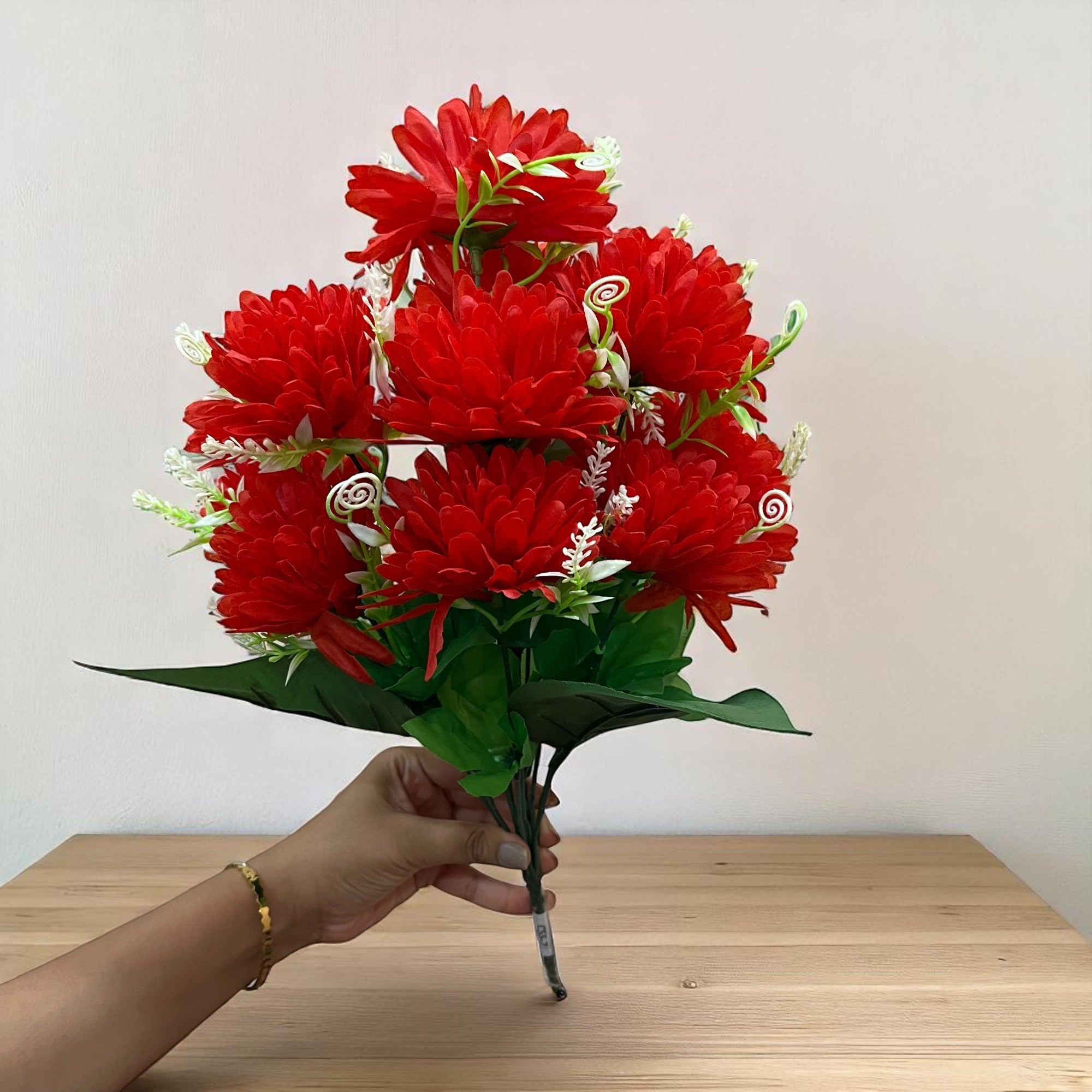 Artificial Flower Dahlia | Fake Flowers Bunch Dahalia - For Vase, Pot, Home, Bedroom, Balcony, Office Corner, Living Room - 18 Inch - Apkamart #Colour_Red