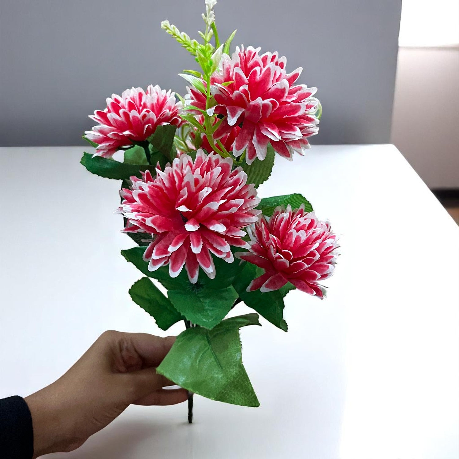 Artificial Flowers Dahlia Bunches for Vase Pot | Faux Flowers Stick - for Home Decor, Living Room, Wedding & Party Decoration (Vase Not Included) - 14 Inch - Apkamart #Colour_Pink