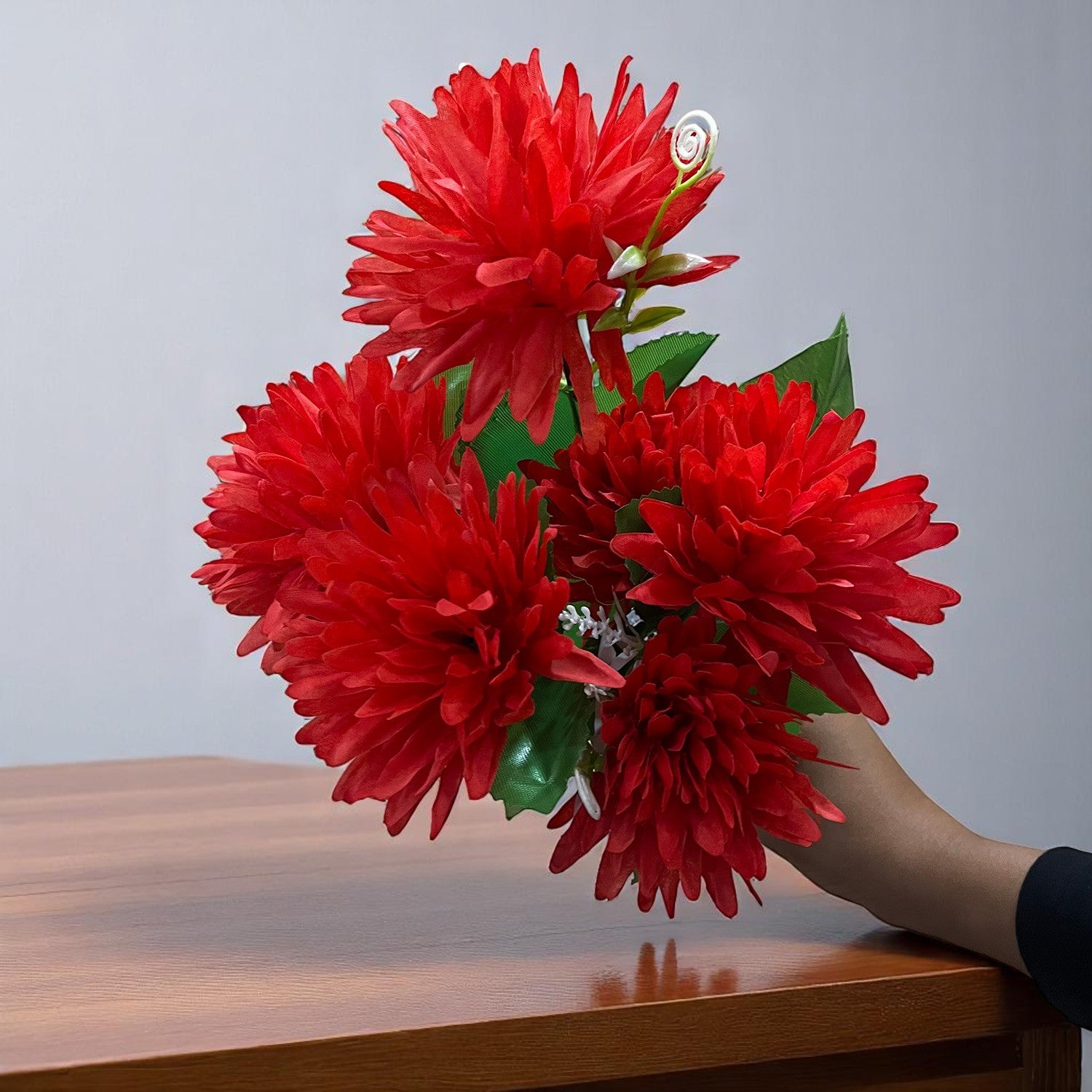 Artificial Flowers Dahlia Bunches for Vase Pot | Faux Flowers Stick - for Home Decor, Living Room, Wedding & Party Decoration  (Vase Not Included) - 15 Inch - Apkamart #Colour_Red