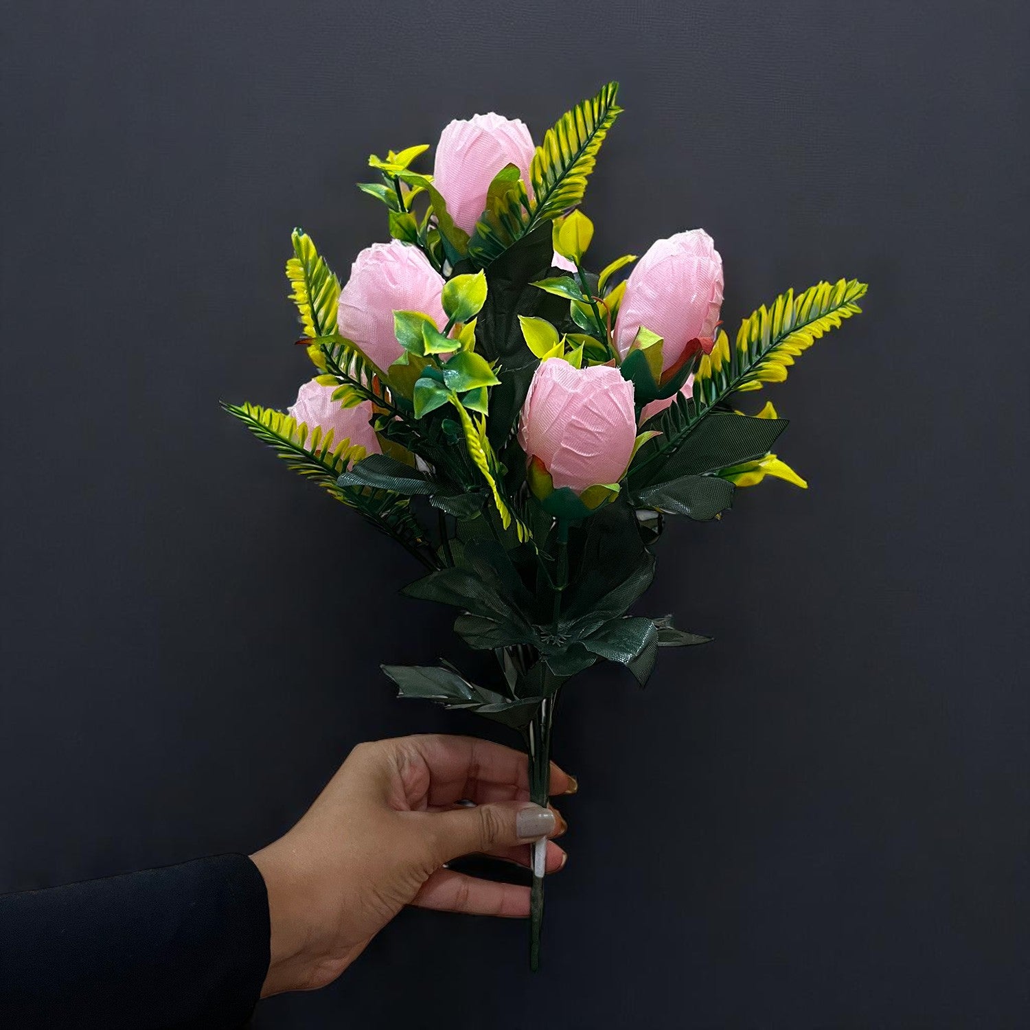 Artificial Flowers Rose Bunches for Vase Pot | Faux Flowers Stem - for Home Decor, Living Room, Office, Wedding & Party Decoration (Vase Not Included) - 14 Inch - Apkamart #Colour_Pink