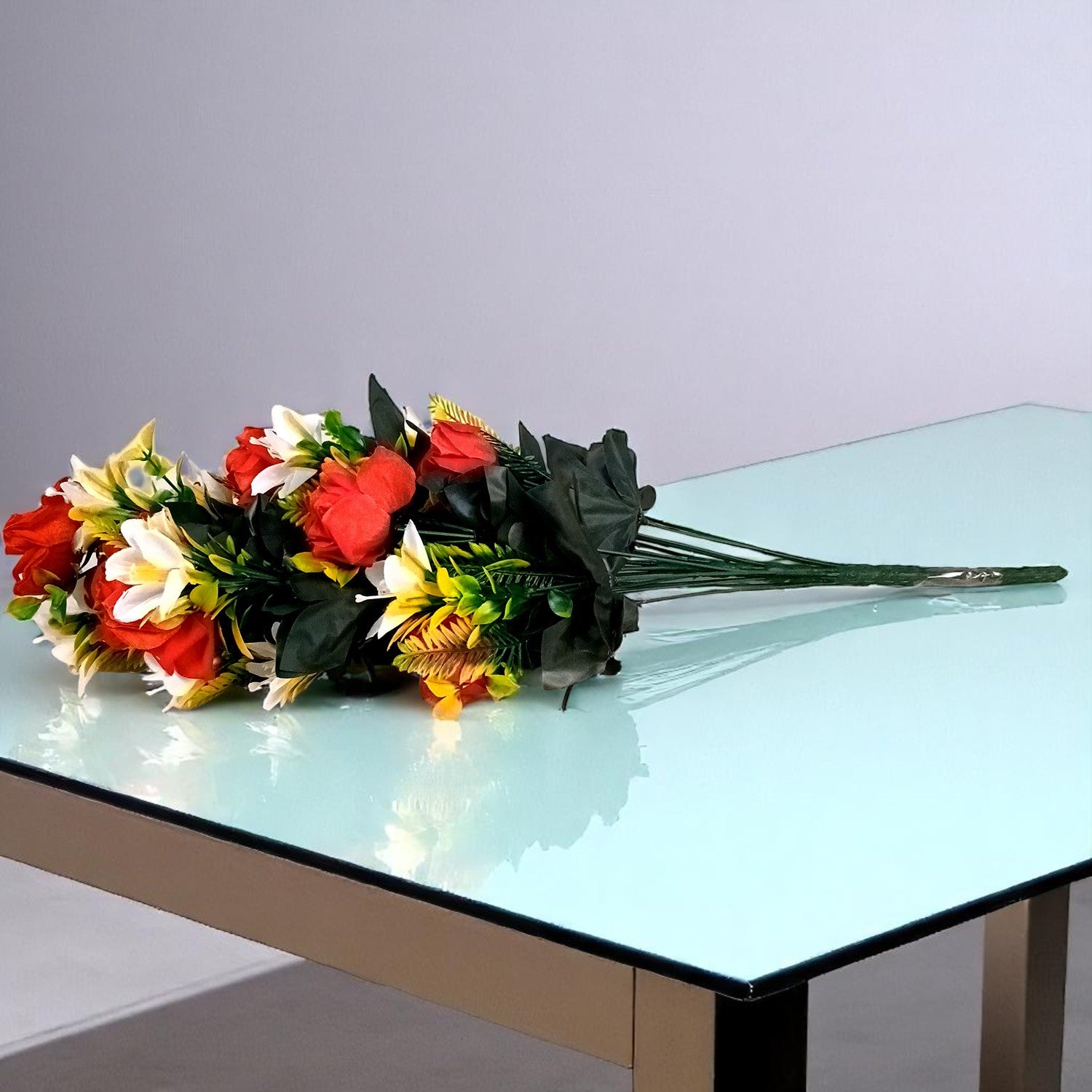 Artificial Flowers | Faux Lily Flowers Bunch - for Home Decor, Living Room, Side Table, Centerpiece - 25 Inch - Apkamart