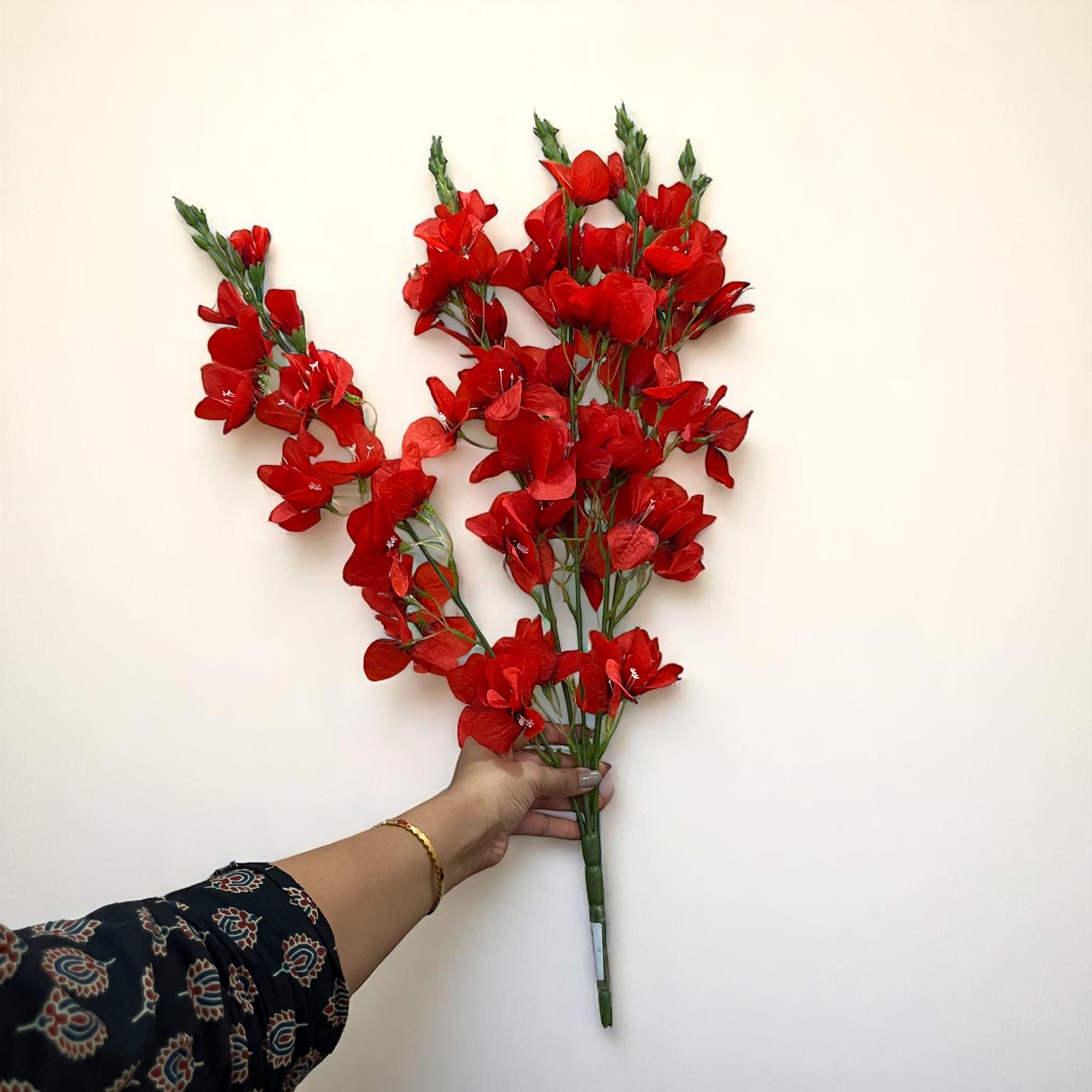 Artificial Flower Orchids Sticks Bouquet | Fake Flowers Bunch - For Vase, Pot, Home, Bedroom, Balcony, Office Corner - 26 Inch - Apkamart #Colour_Red