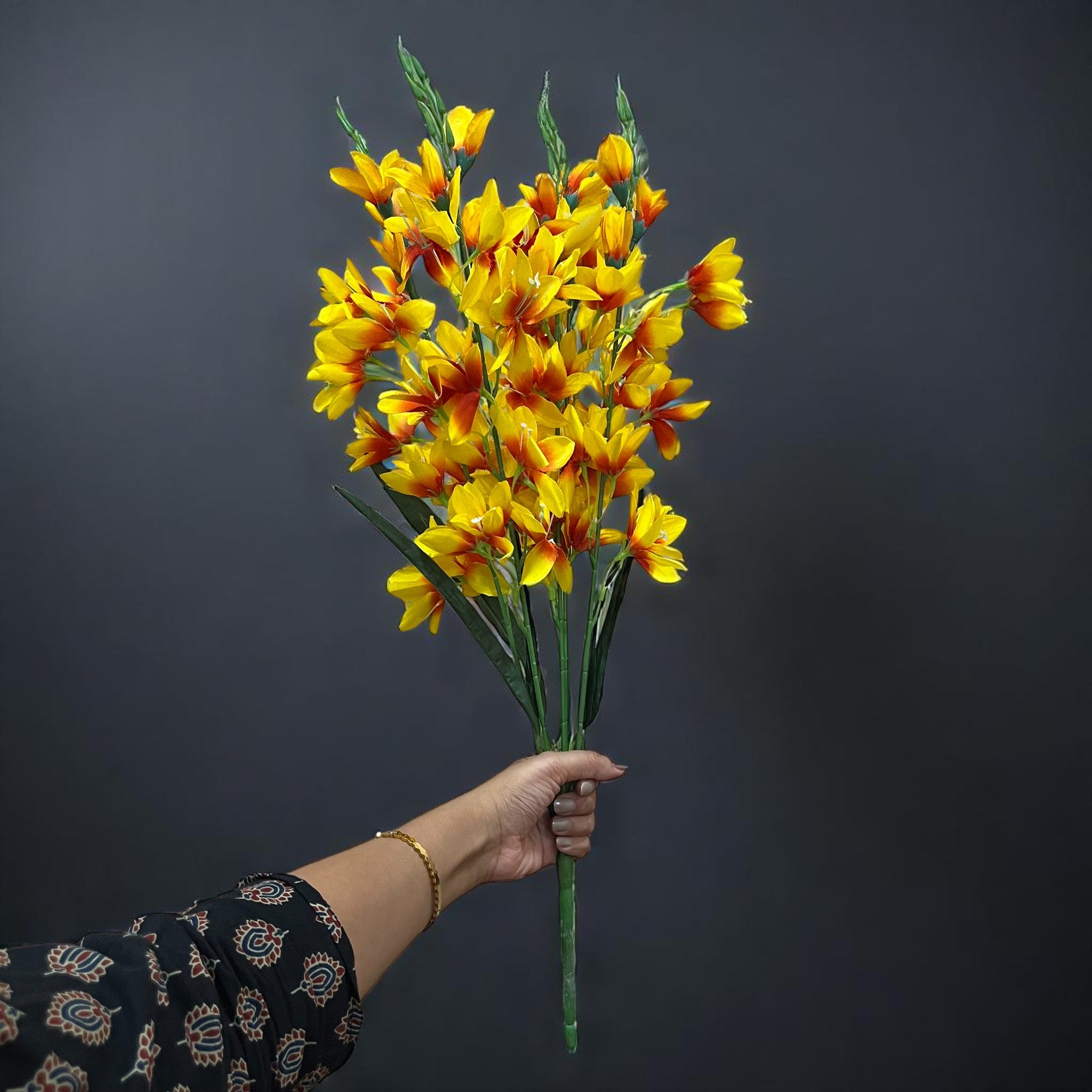 Artificial Flowers Gladiolus Bunches for Vase Pot | Faux Flowers Stem - for Home Decor Living Room Side Table Centerpiece - 26 Inch - Apkamart #Colour_Yellow