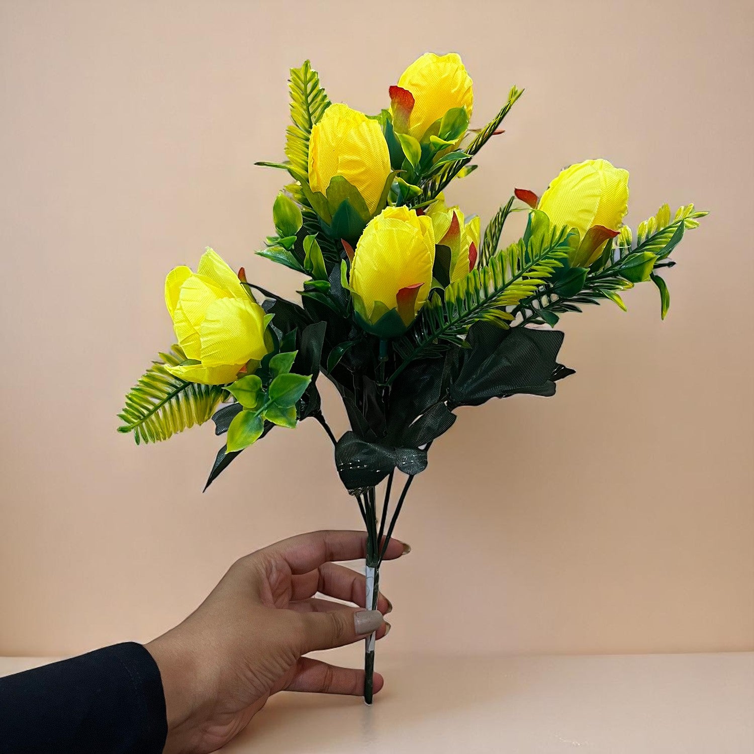 Artificial Flowers Rose Sticks | Faux Flowers Bunch - for Home Decor, Living Room, Wedding & Party Decoration (Vase Not Included) - 14 Inch - Apkamart #Colour_Yellow