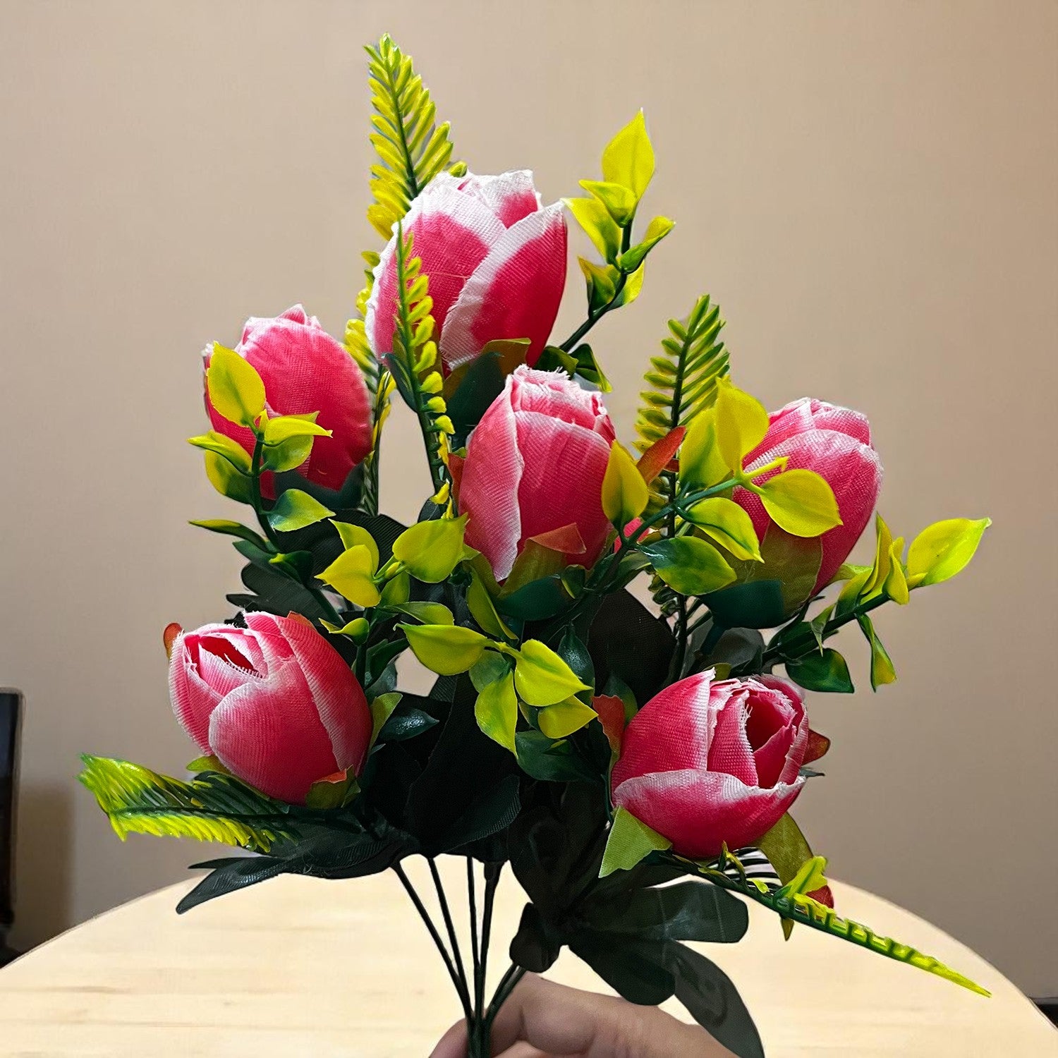 Artificial Flowers Rose Sticks | Faux Flowers Bunch - for Home Decor, Living Room, Wedding & Party Decoration (Vase Not Included) - 14 Inch - Apkamart #Colour_Pink