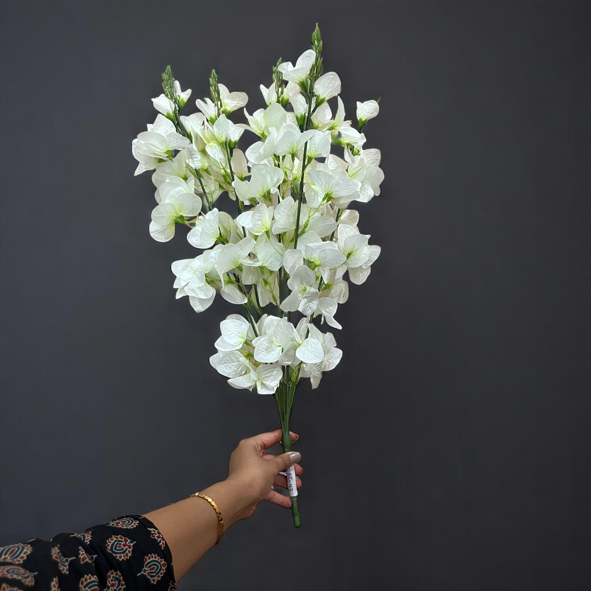 Artificial Flower Orchids Sticks Bouquet | Fake Flowers Bunch - For Vase, Pot, Home, Bedroom, Balcony, Office Corner - 26 Inch - Apkamart #Colour_White