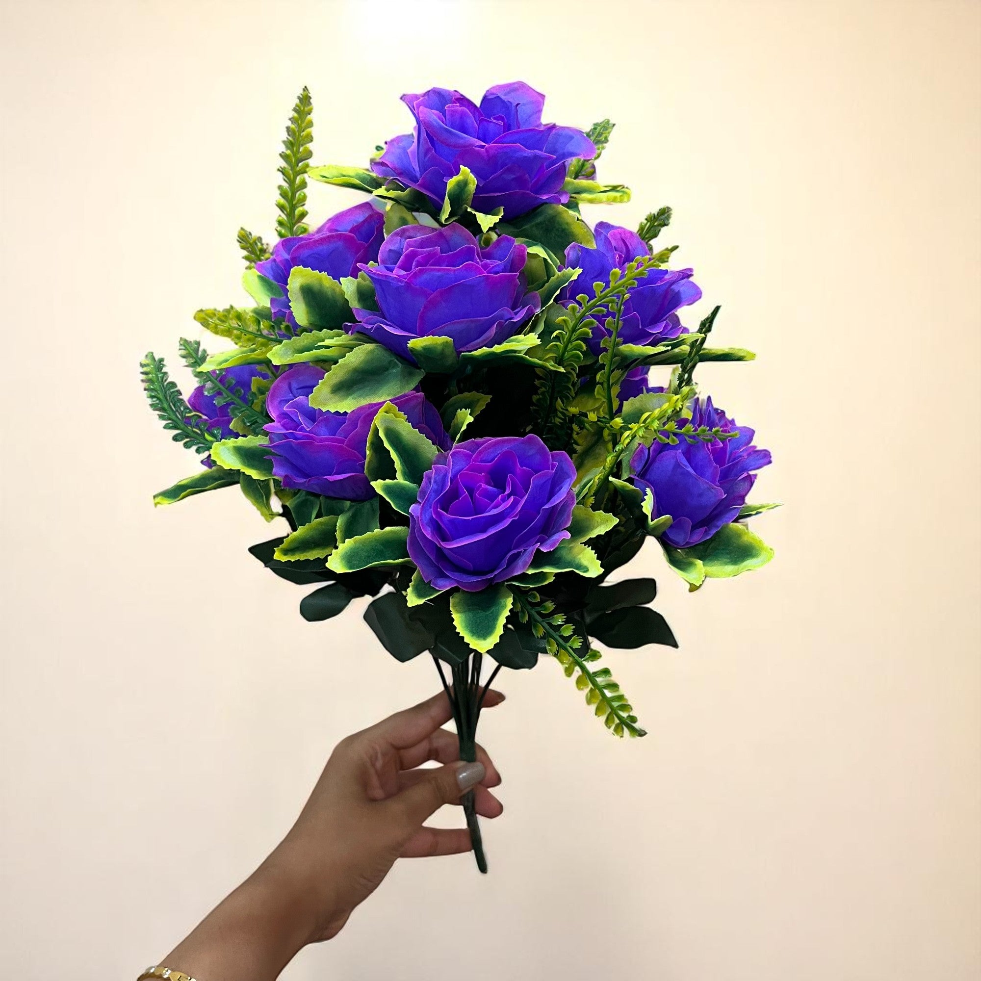 Artificial Flower Bouquet | Faux Rose Flowers Bunch - for Table Vase, Pot, Home Decor, Side Table - 16 Inch - Apkamart #Colour_Purple