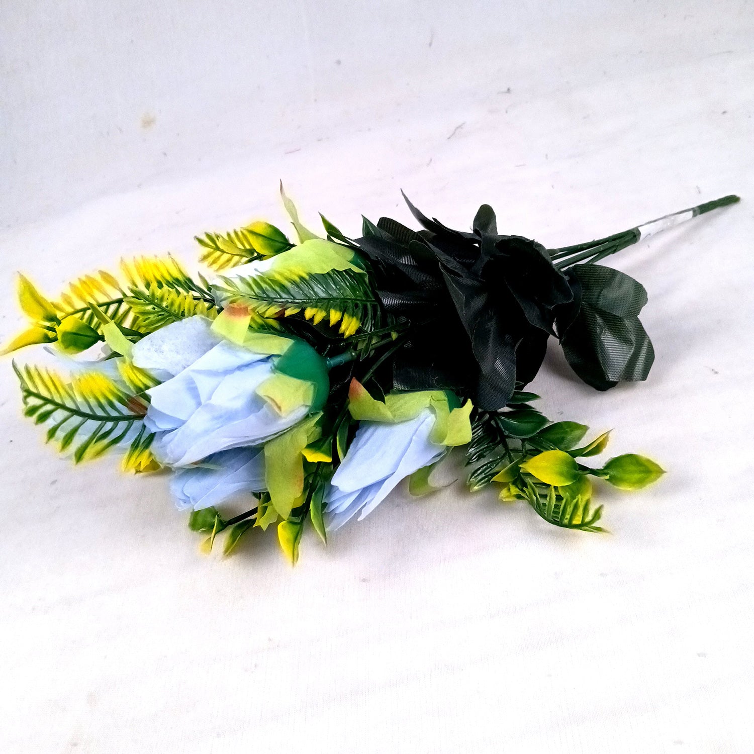 Artificial Flowers Rose Bunches for Vase Pot | Faux Flowers Stem - for Home Decor, Living Room, Office, Wedding & Party Decoration (Vase Not Included) - 14 Inch - Apkamart #Colour_Blue